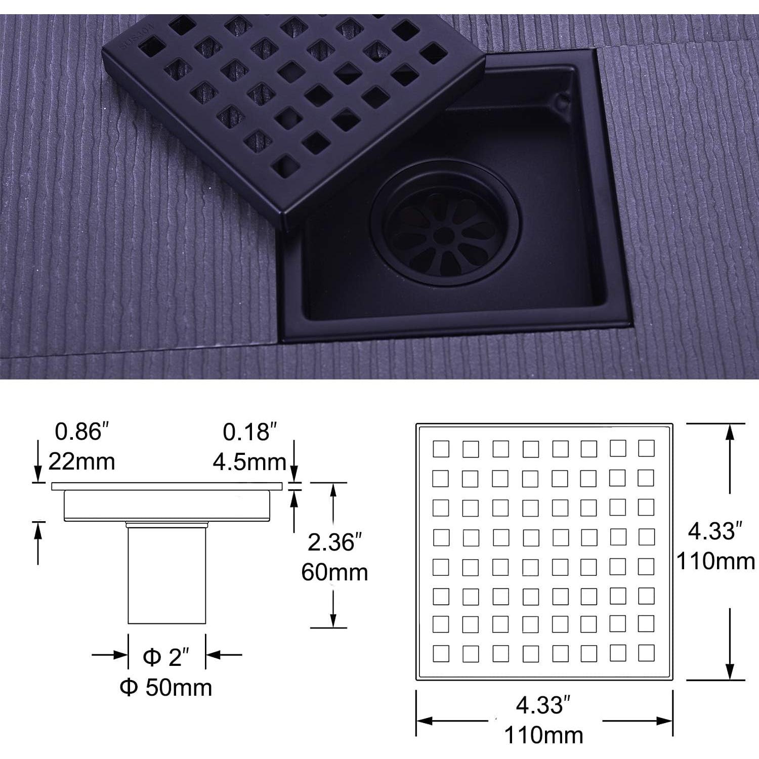 Desagüe de Ducha Cuadrado Nicmondo 11x11cm Acero Inoxidable Negro Mate