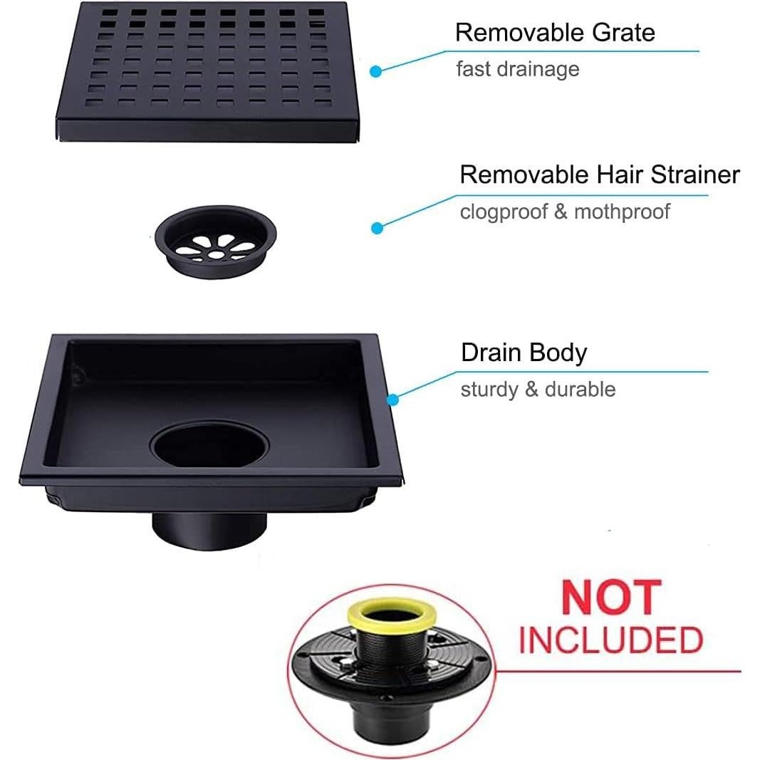 Desagüe de Ducha Cuadrado Nicmondo 11x11cm Acero Inoxidable Negro Mate