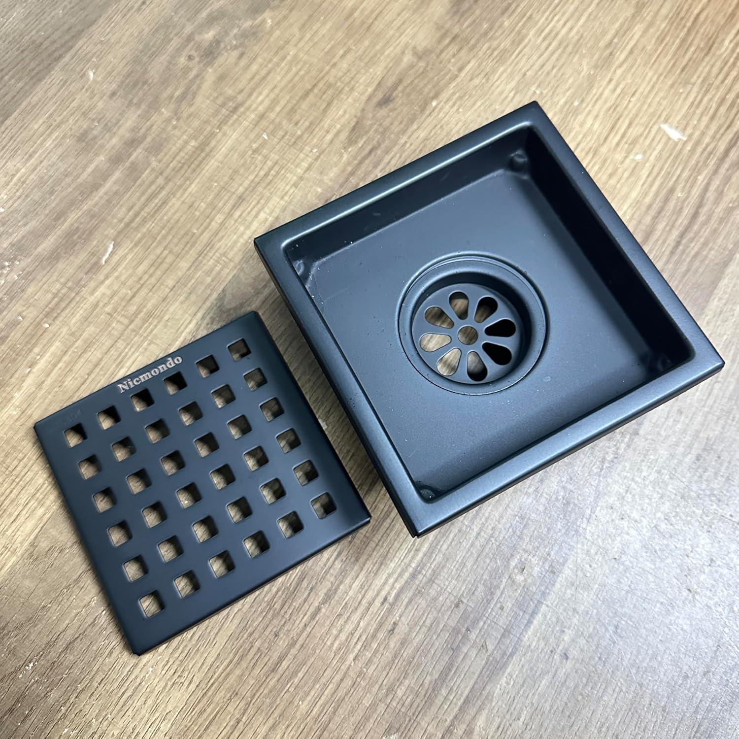 Desagüe de Ducha Cuadrado Nicmondo 11x11cm Acero Inoxidable Negro Mate