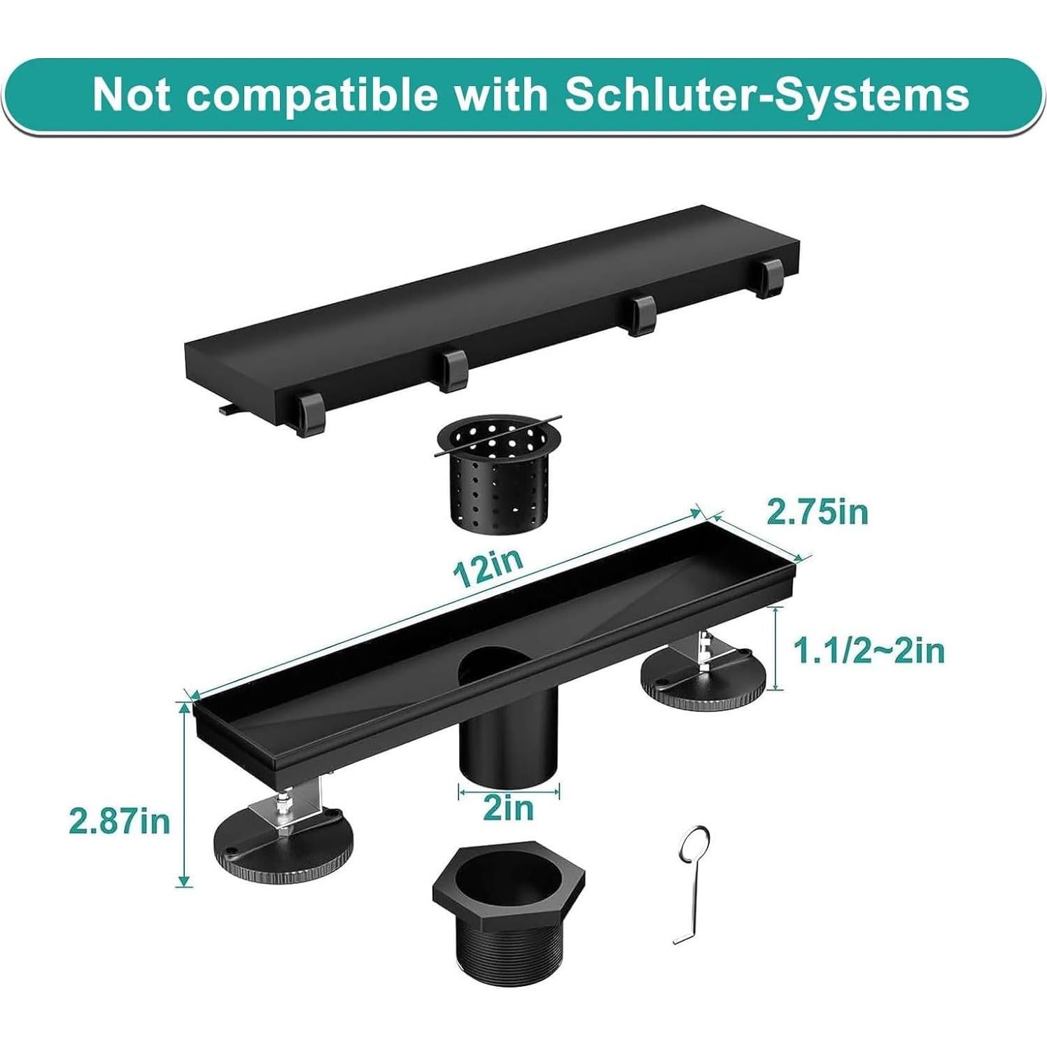 Desagüe Lineal de Ducha 30.48 cm Negro BARONAGE Acero Inoxidable