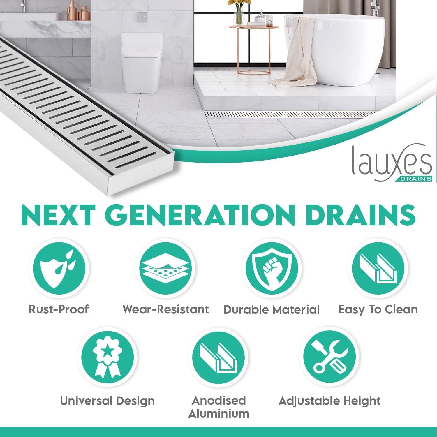 Desagüe Lineal Lauxes 30.48 cm Aluminio Ajustable Plata Seda