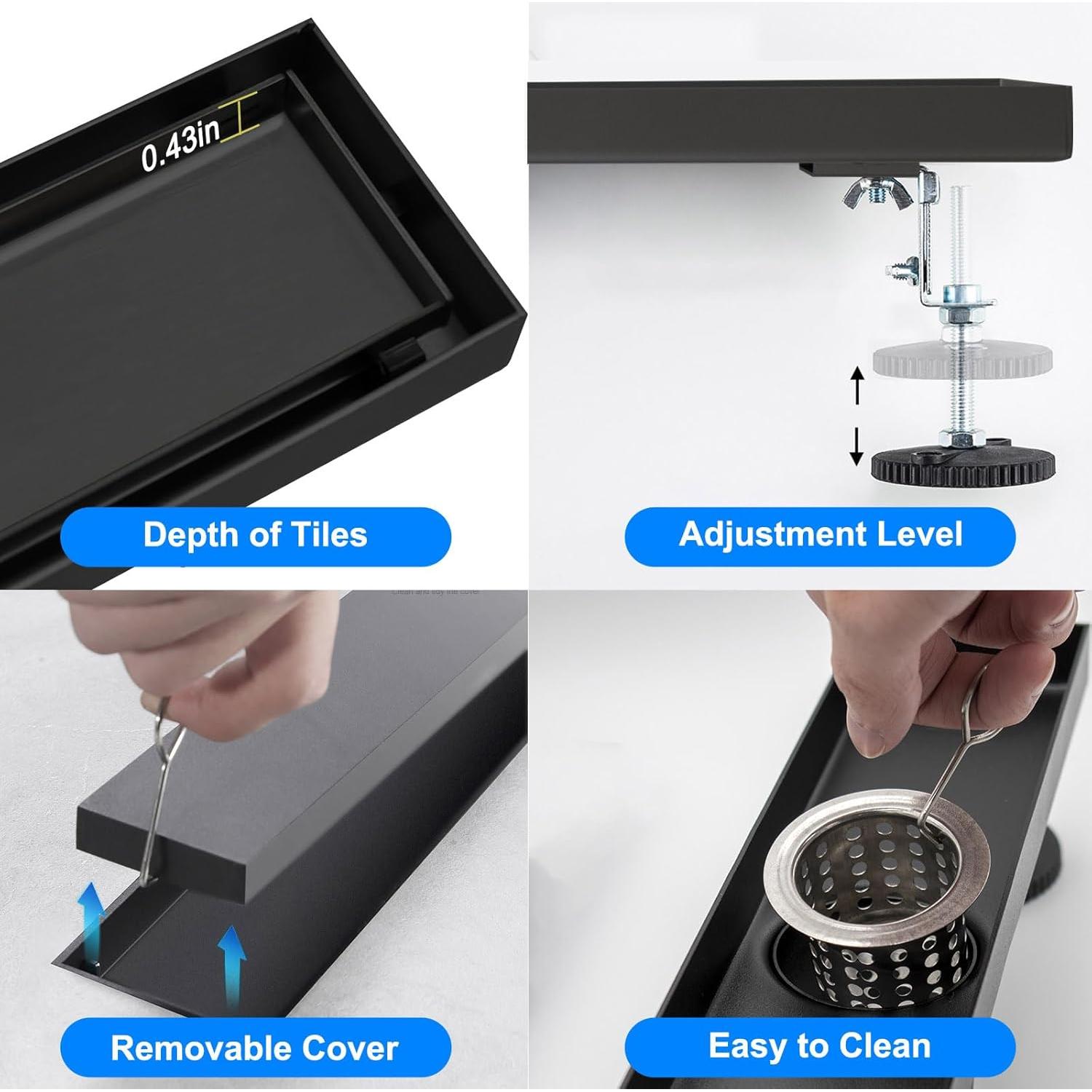 Desagüe de Ducha Lineal Fibetter 30.48 cm Negro Acero Inoxidable