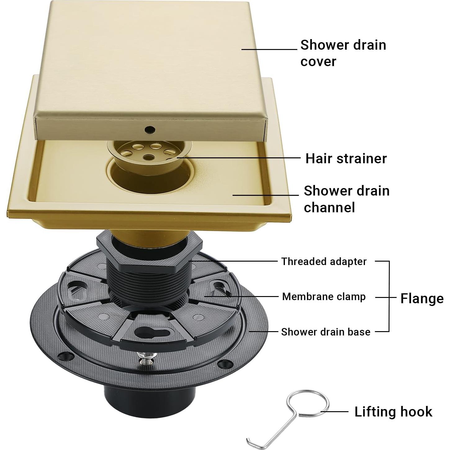 Desagüe de Ducha Cuadrado TRJIKAG 10 cm Acero Inoxidable Oro