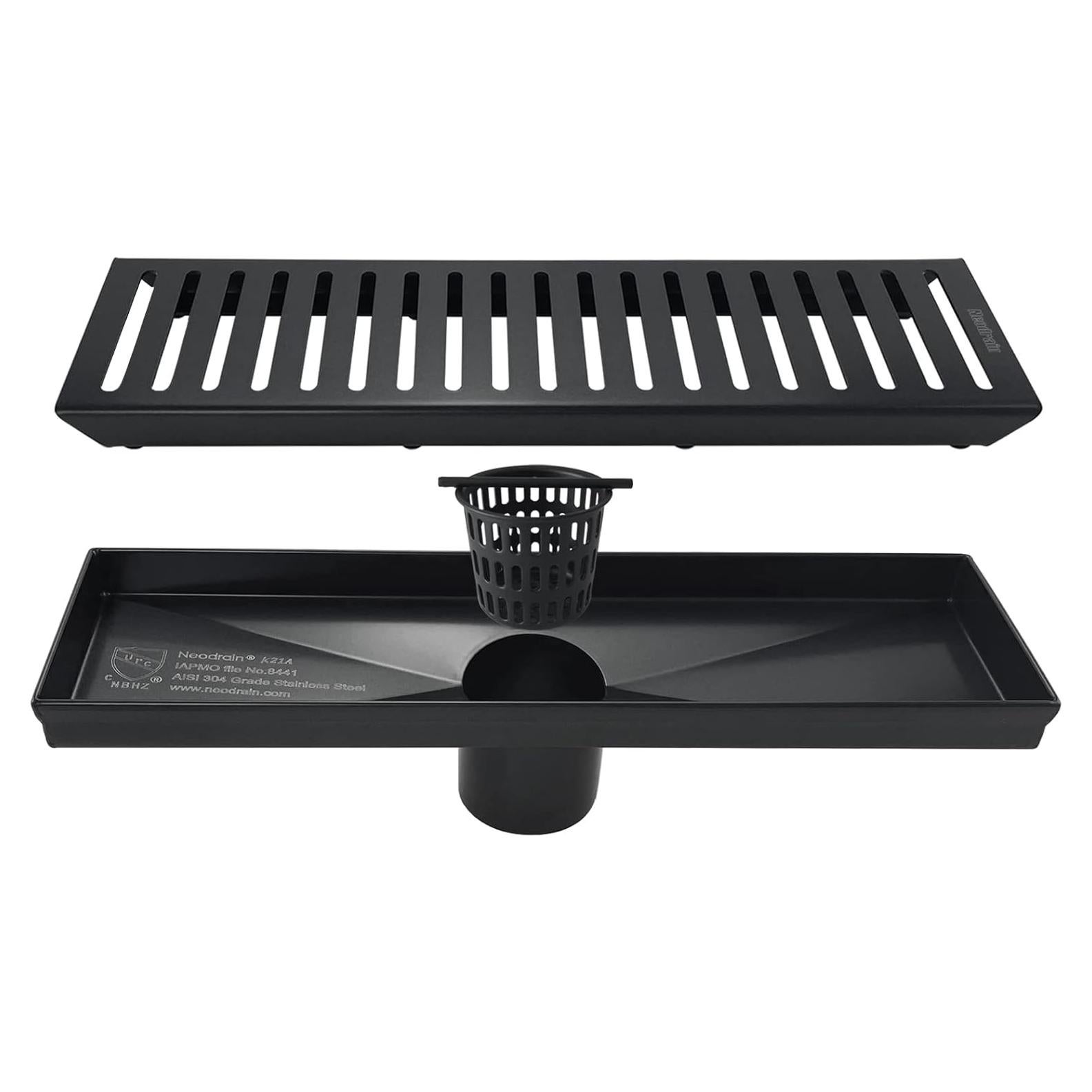 Desagüe Lineal Neodrain 12" Negro Mate con Rejilla Removible