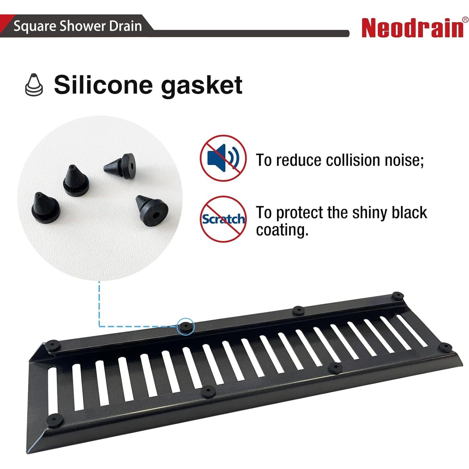 Desagüe Lineal Neodrain 12" Negro Mate con Rejilla Removible