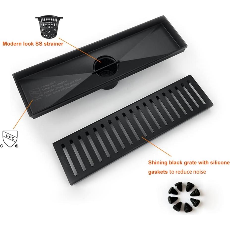 Desagüe Lineal Neodrain 12" Negro Mate con Rejilla Removible