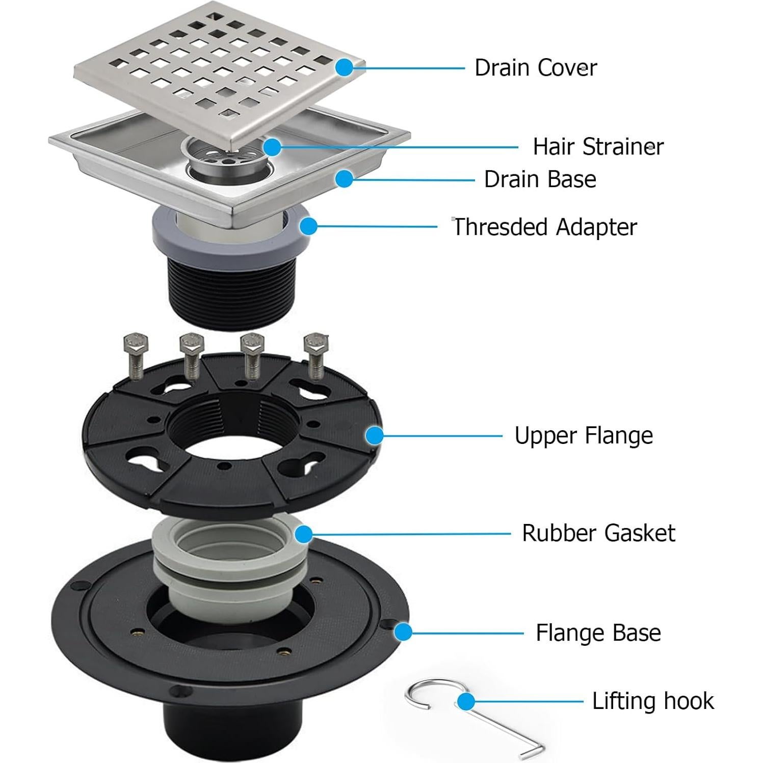 Desagüe de Ducha Cuadrado 10.16 cm YANCASENO Acero Inoxidable