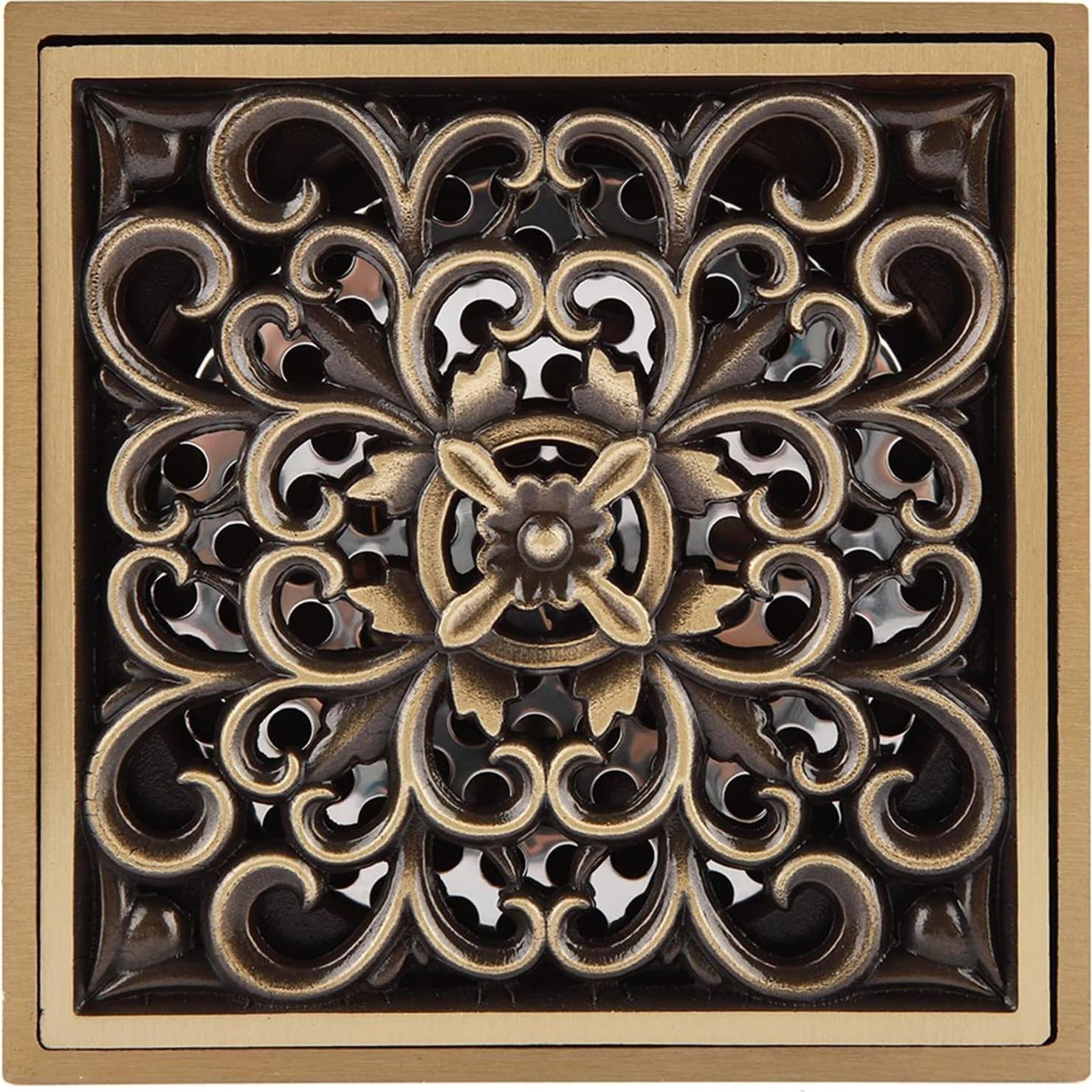 Desagüe de Ducha Cuadrado Tomotato 10x10cm Latón Antiguo