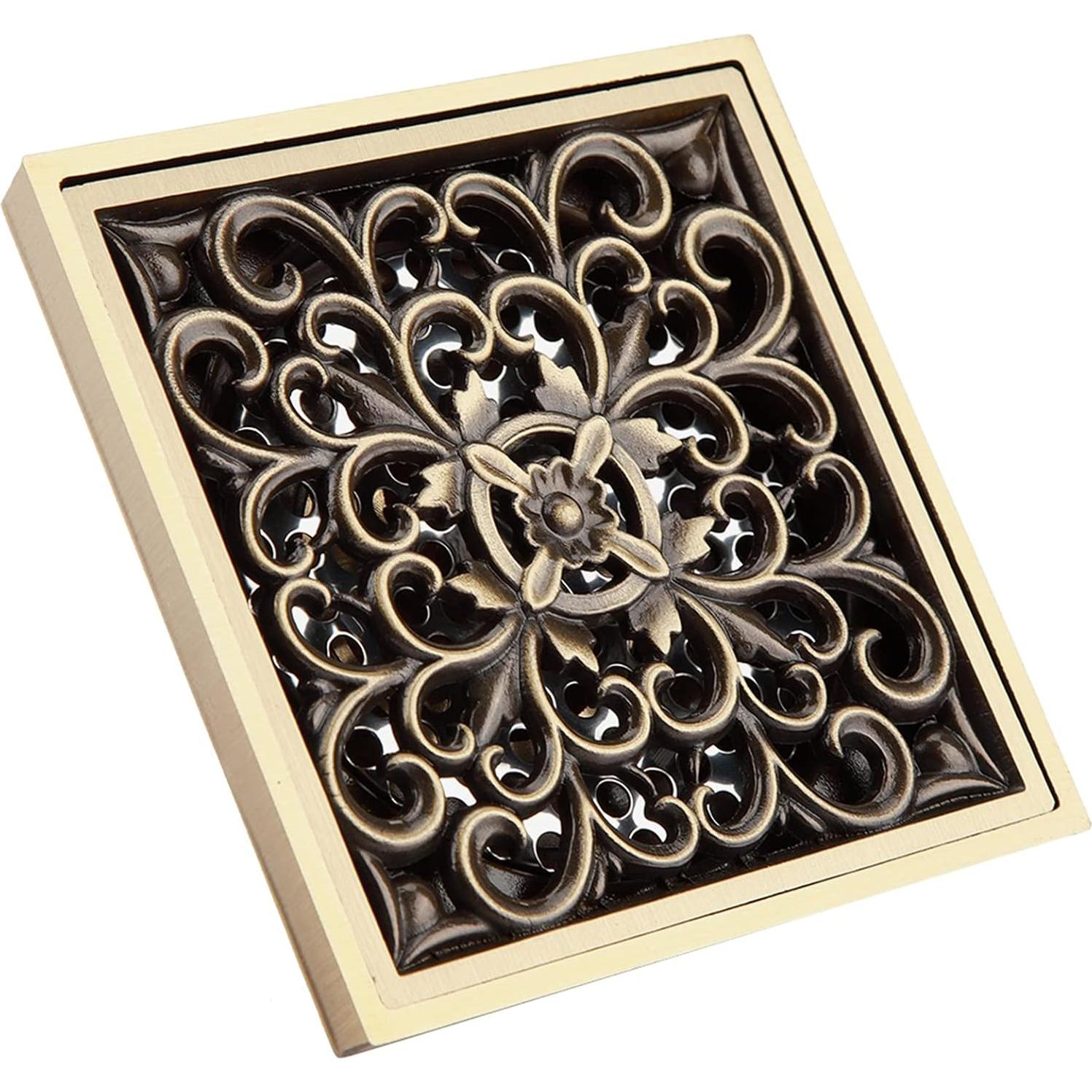 Desagüe de Ducha Cuadrado Tomotato 10x10cm Latón Antiguo