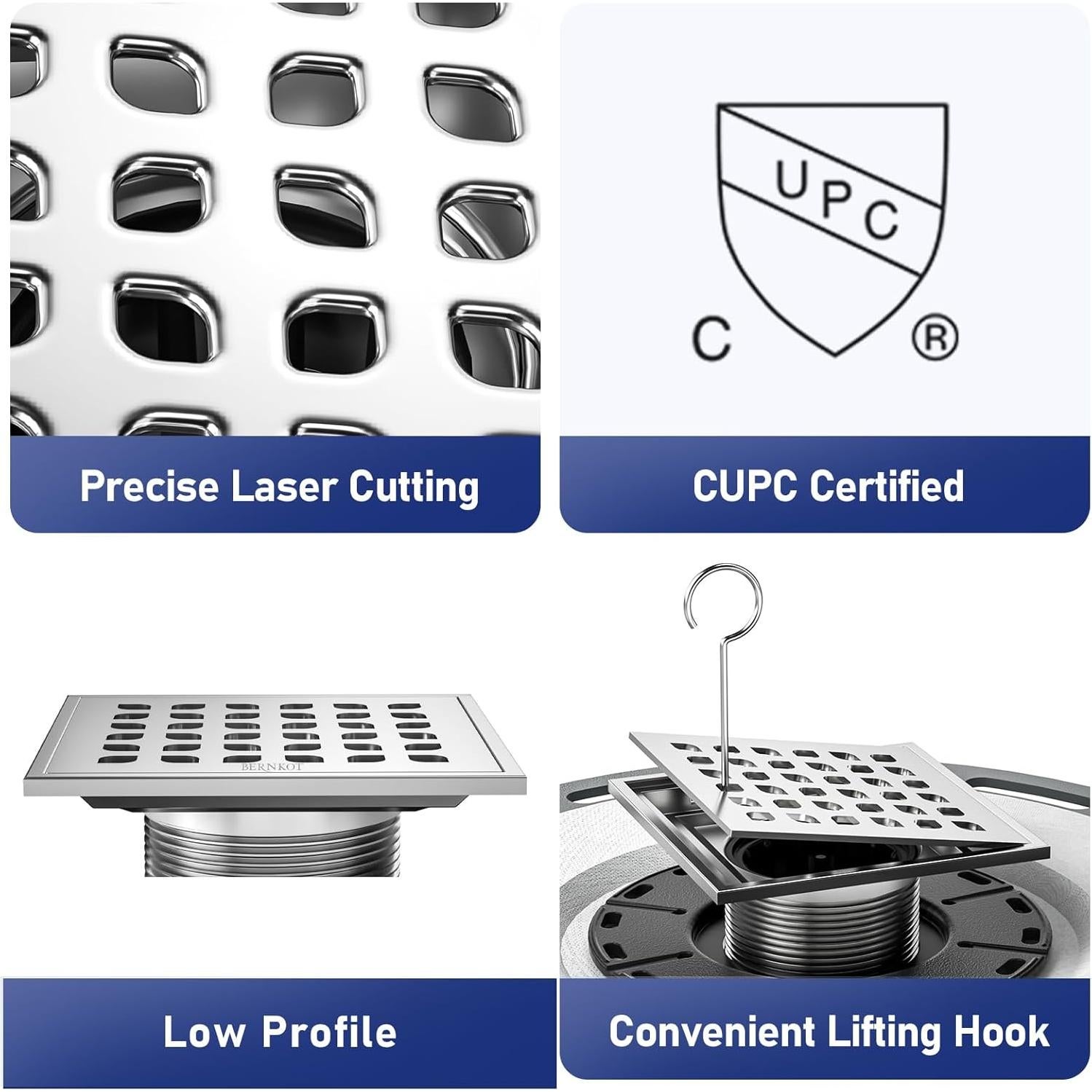 Desagüe Cuadrado 10.16 cm Bernkot Acero Inoxidable 304