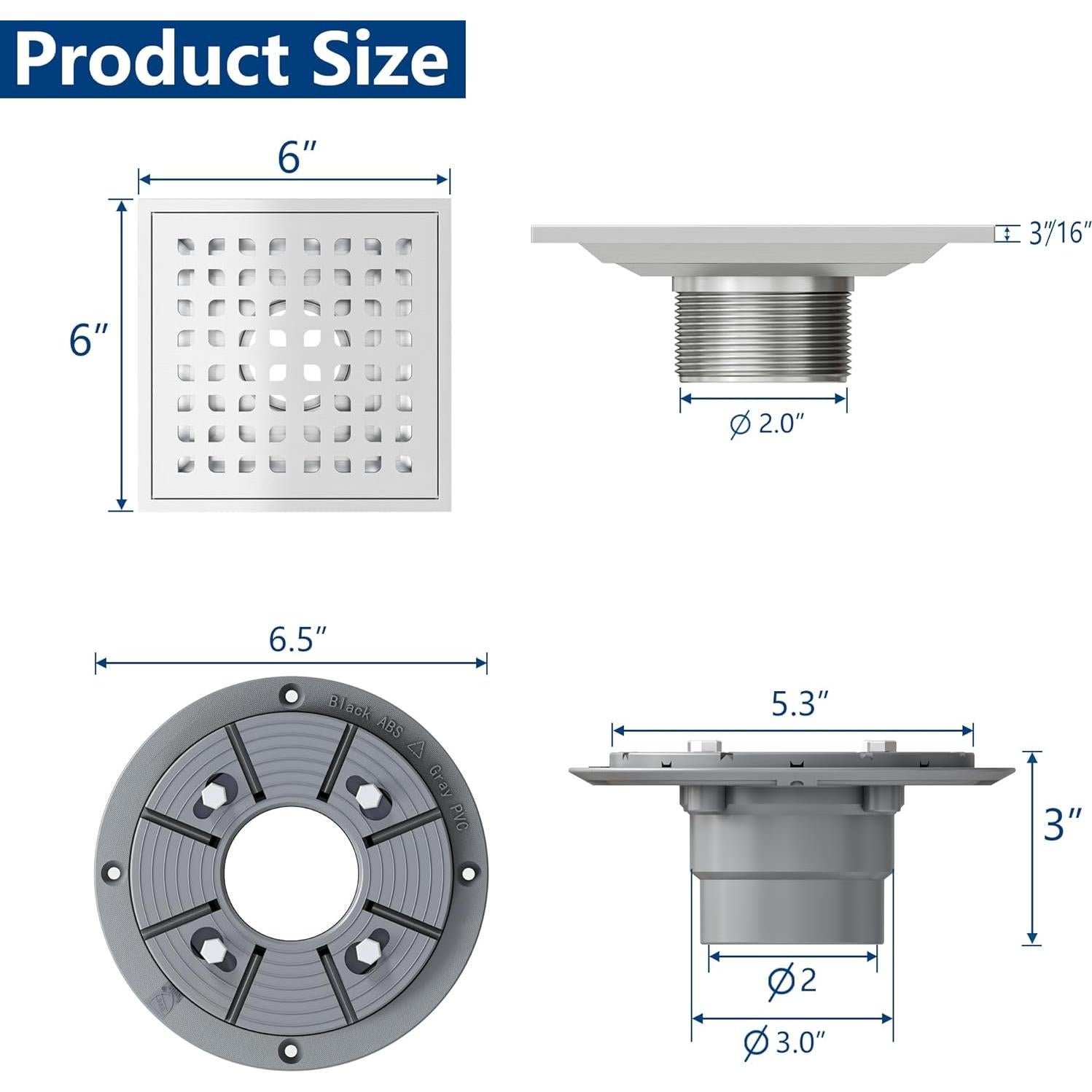 Desagüe de Ducha Cuadrado Neodrain 15.24 cm Acero Inoxidable
