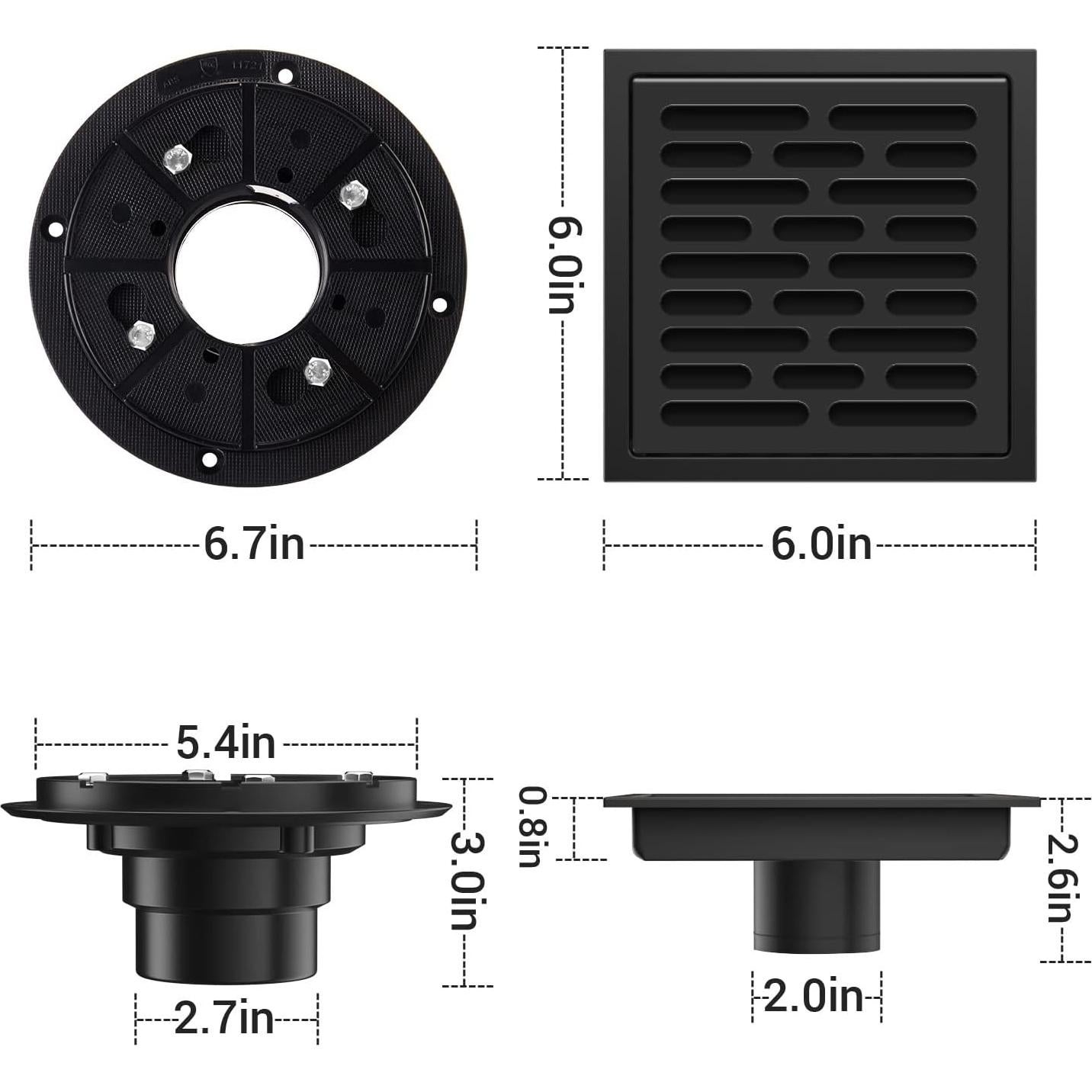 Desagüe de Ducha Cuadrado EXF 15.24x15.24cm Negro Mate
