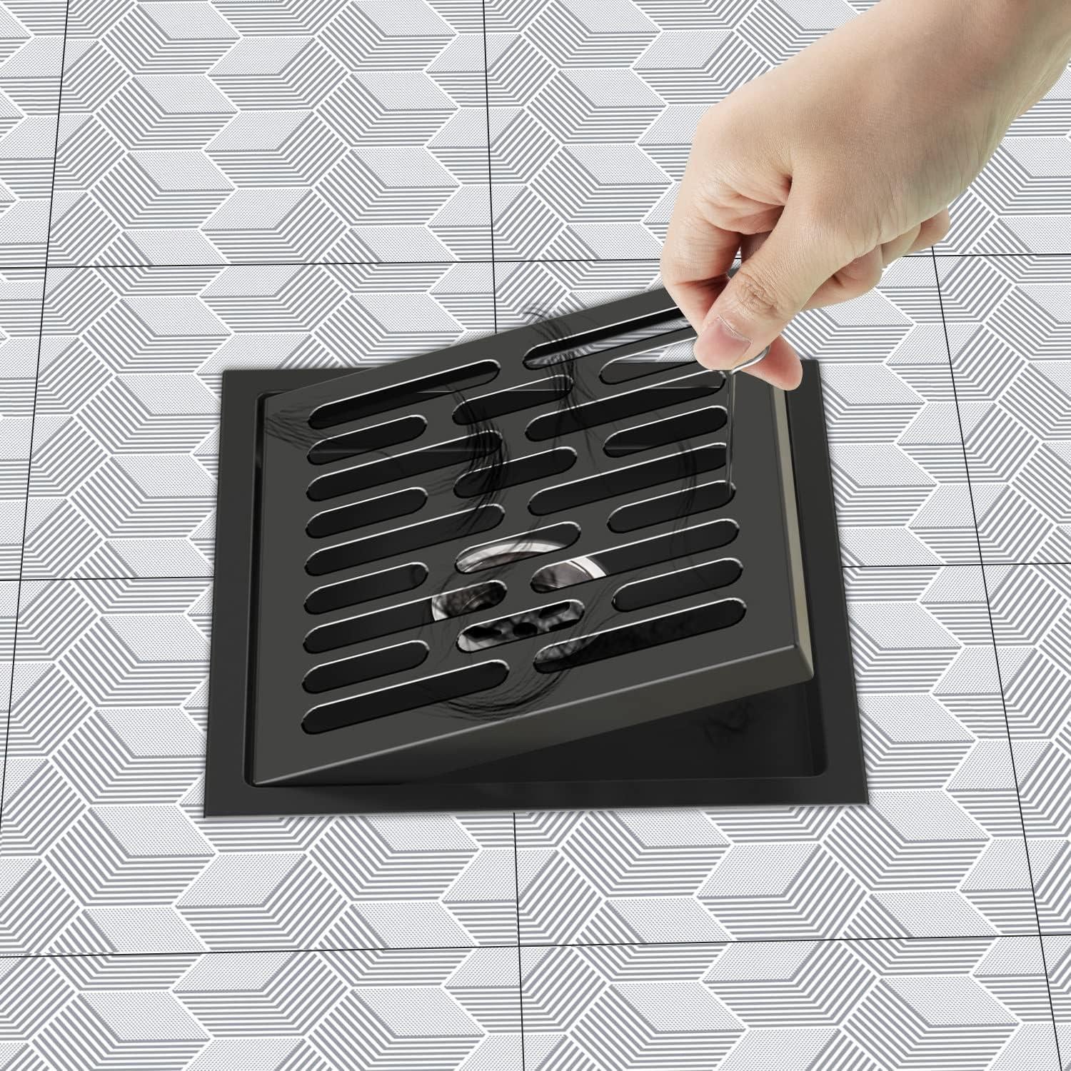 Desagüe de Ducha Cuadrado EXF 15.24x15.24cm Negro Mate