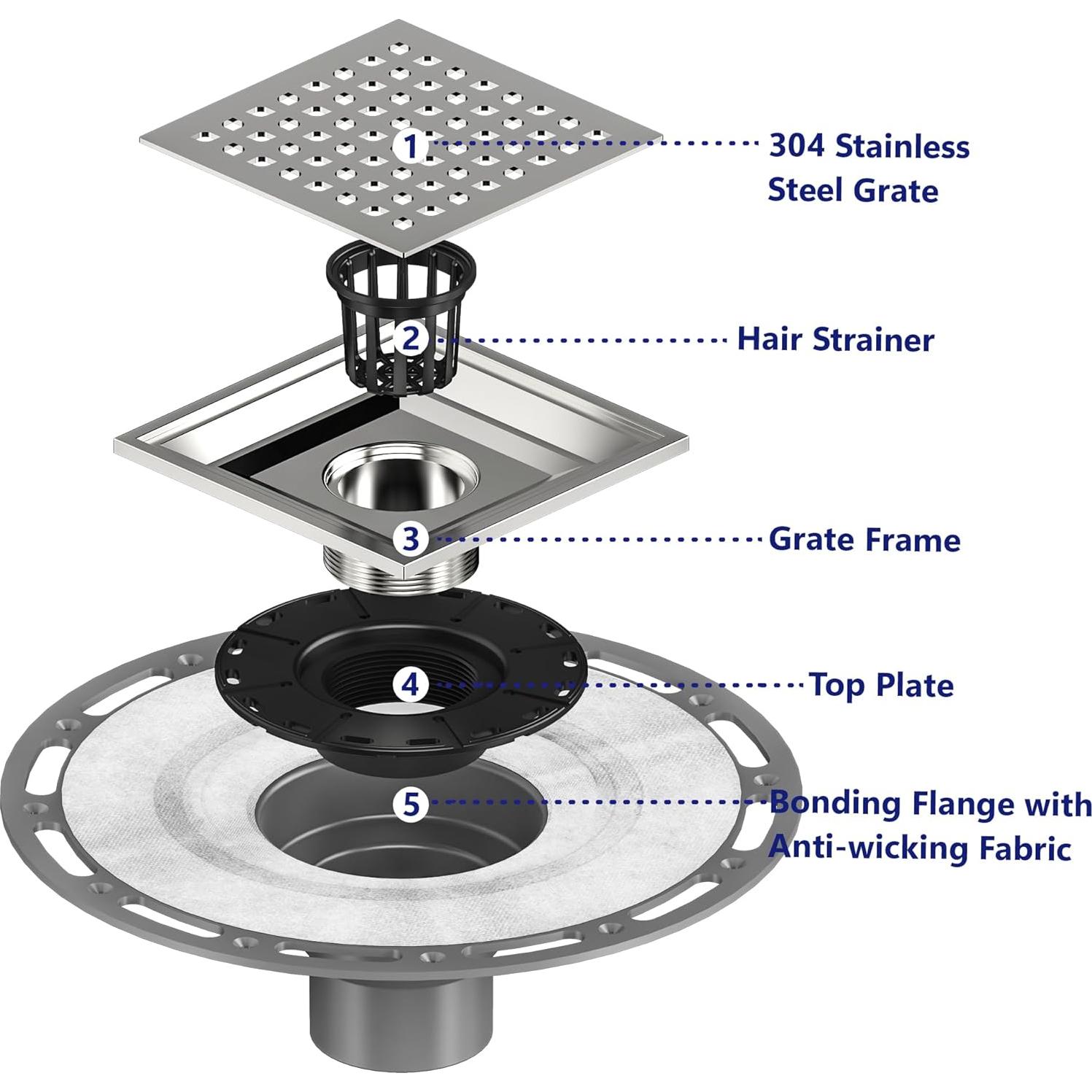 Drenaje de Ducha Cuadrado Neodrain 15.24cm Acero Inoxidable
