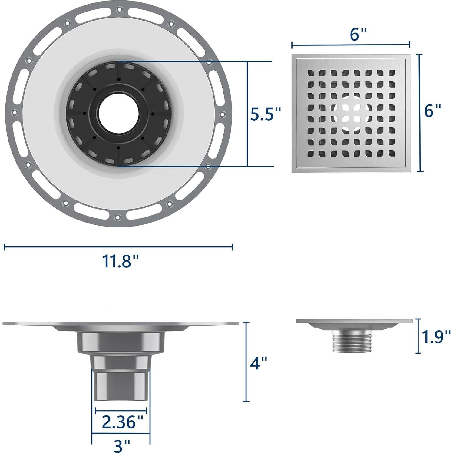 Drenaje de Ducha Cuadrado Neodrain 15.24cm Acero Inoxidable
