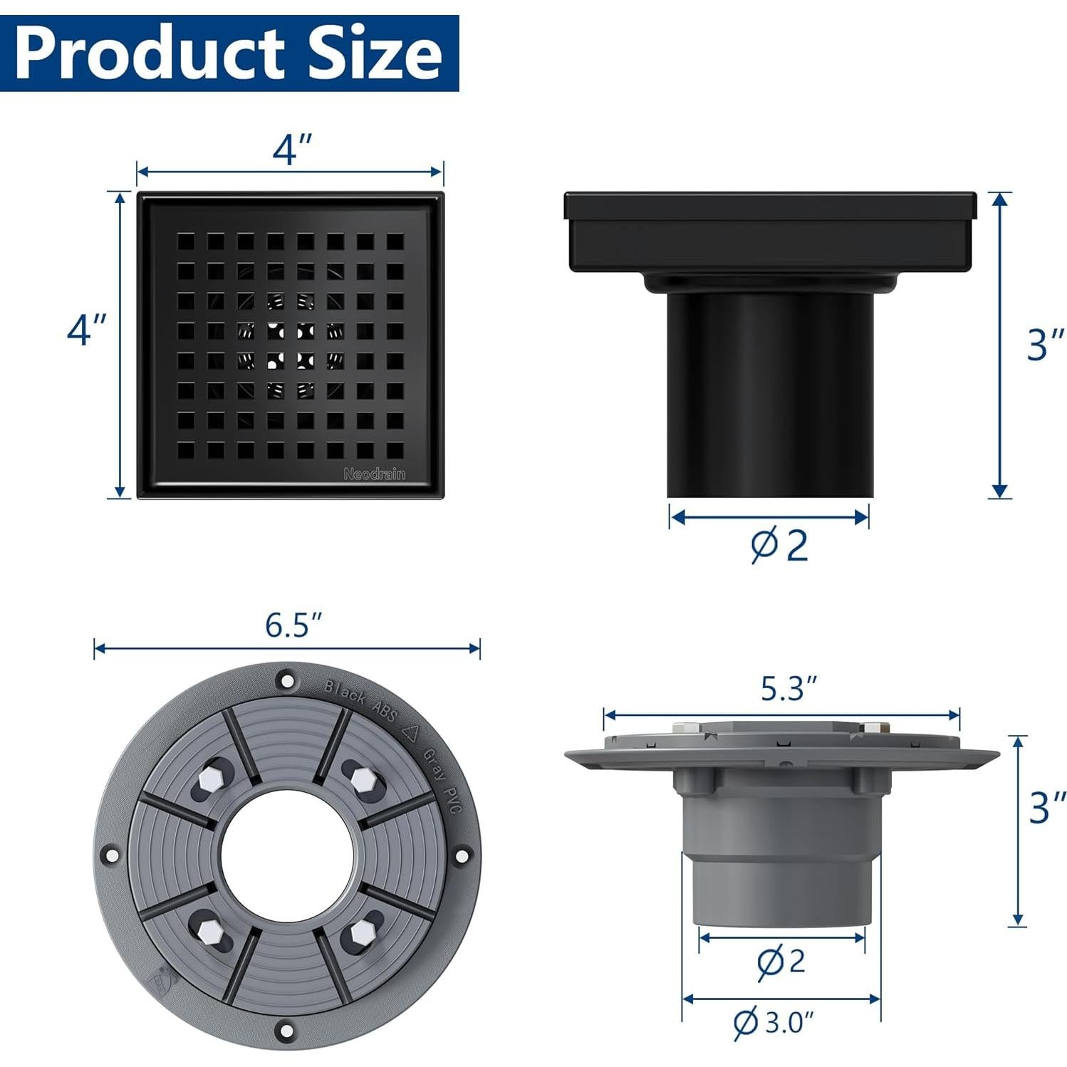 Desagüe Cuadrado Neodrain 10 cm Acero Inoxidable Negro Mate