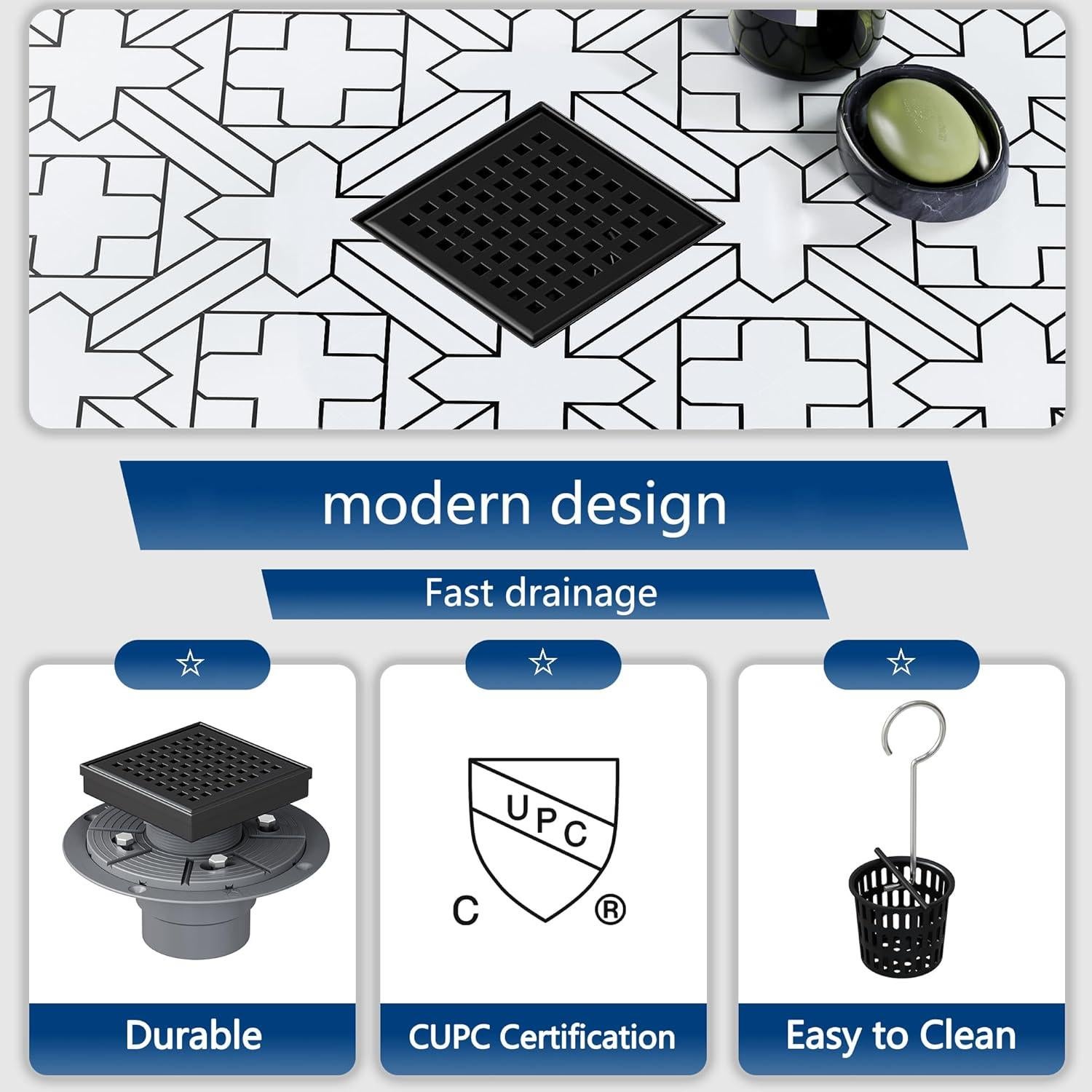 Desagüe Cuadrado Neodrain 10 cm Acero Inoxidable Negro Mate