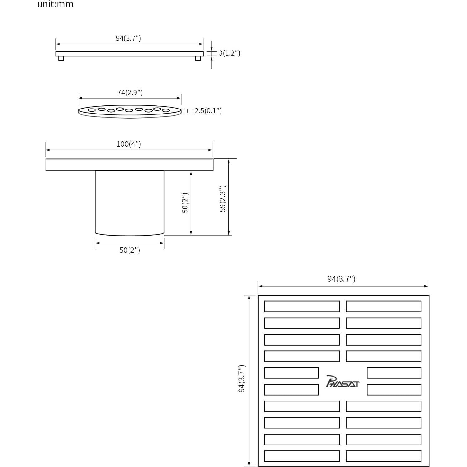Desagüe de Piso PHASAT Cuadrado 10 cm Latón Negro Mate