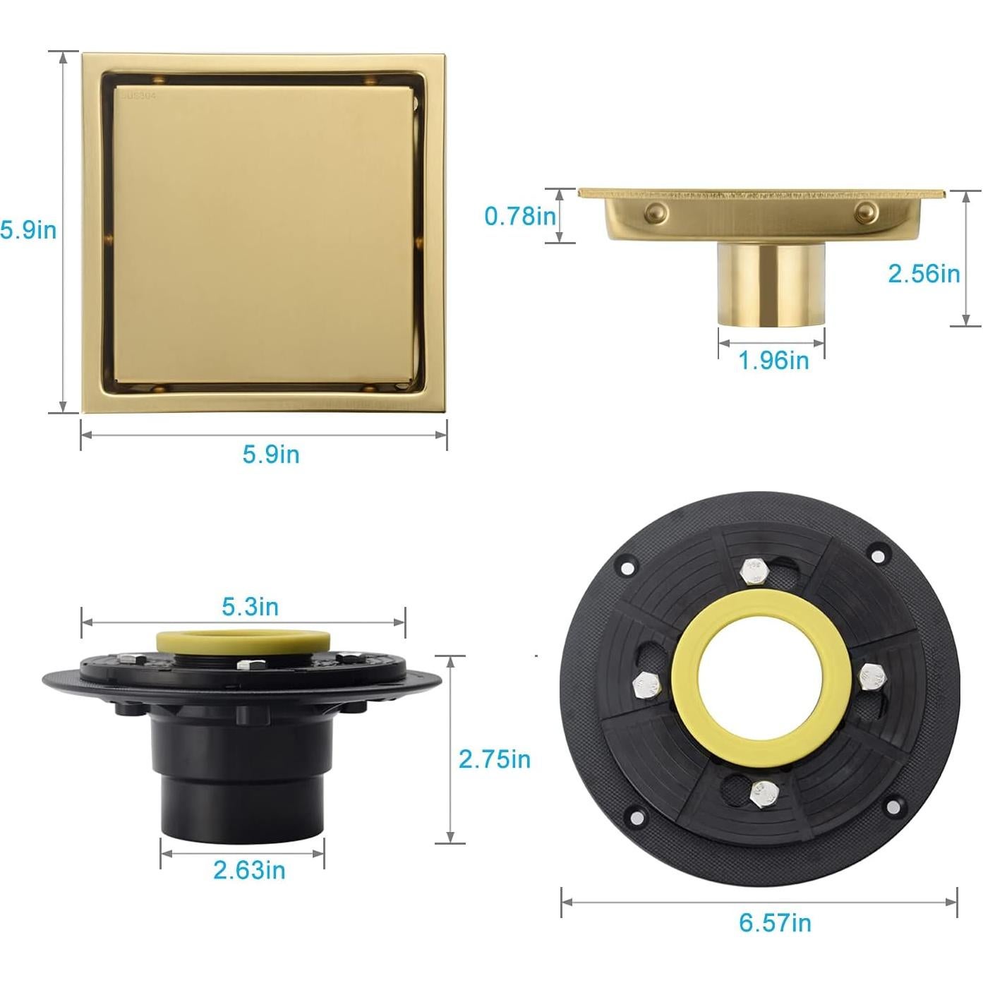 Desagüe Cuadrado SISEHO 15.2 cm Acero Inoxidable Ajustable