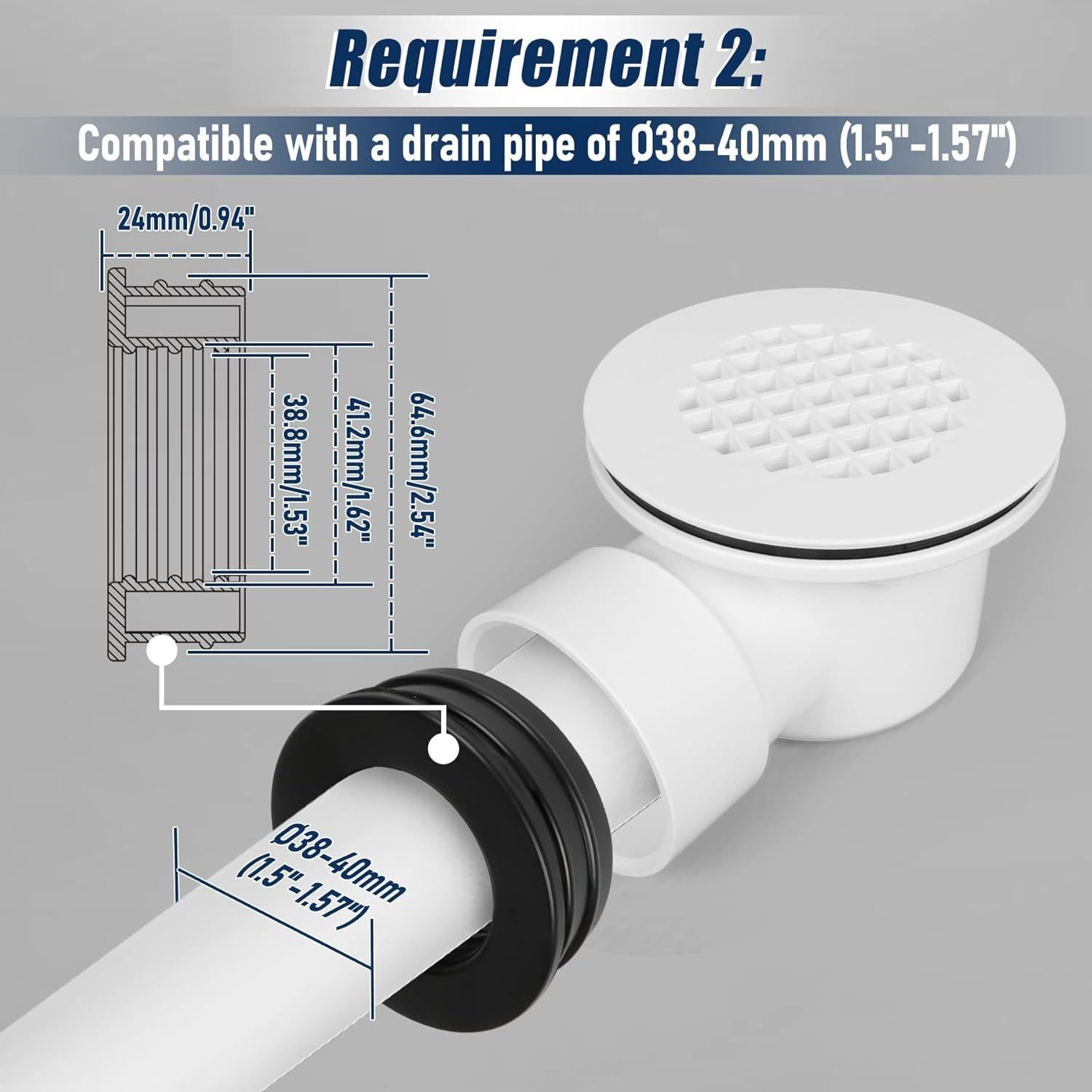 Desagüe de Ducha TUOSTPY 1-1/2" (3.81 cm) Blanco Bajo Perfil