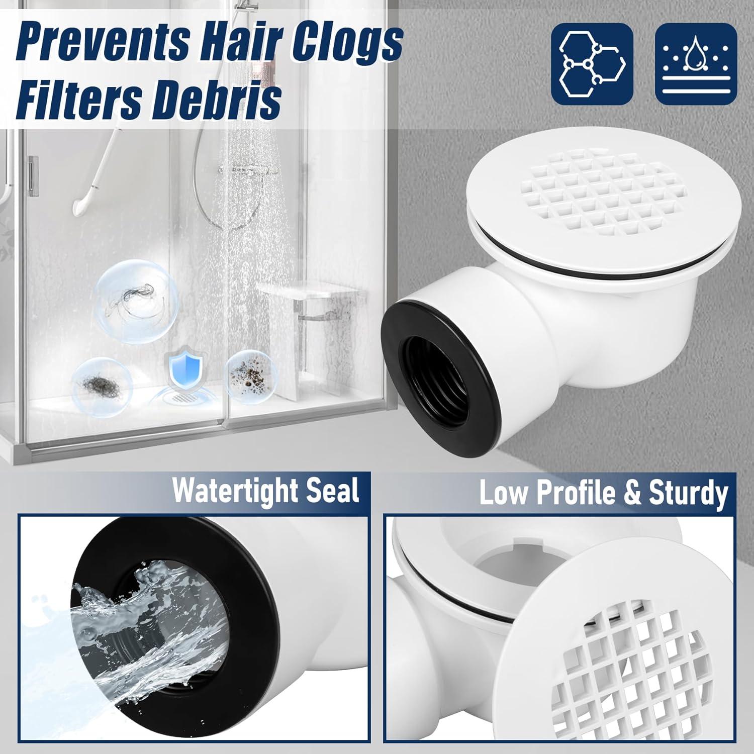 Desagüe de Ducha TUOSTPY 1-1/2" (3.81 cm) Blanco Bajo Perfil