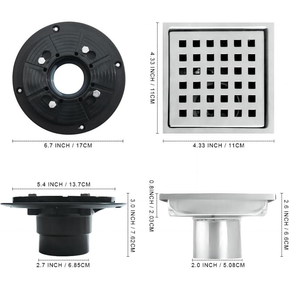 Drenaje de Piso Cuadrado Yridefe 15.24 cm Acero Inoxidable