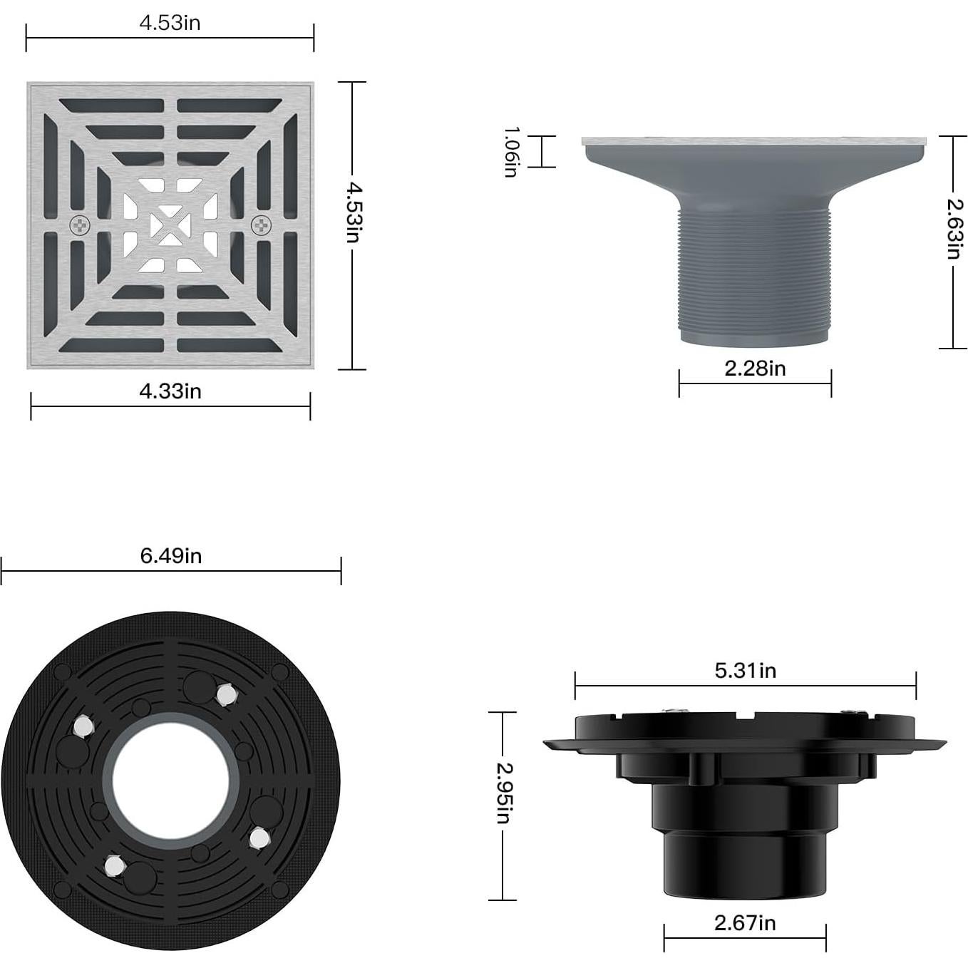 Desagüe de Ducha Cuadrado EXF 10.8 cm Níquel Cepillado