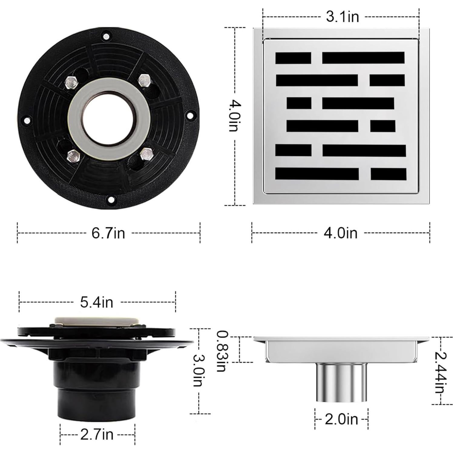 Desagüe de Ducha Cuadrado Eblog 10.16 cm Acero Inoxidable