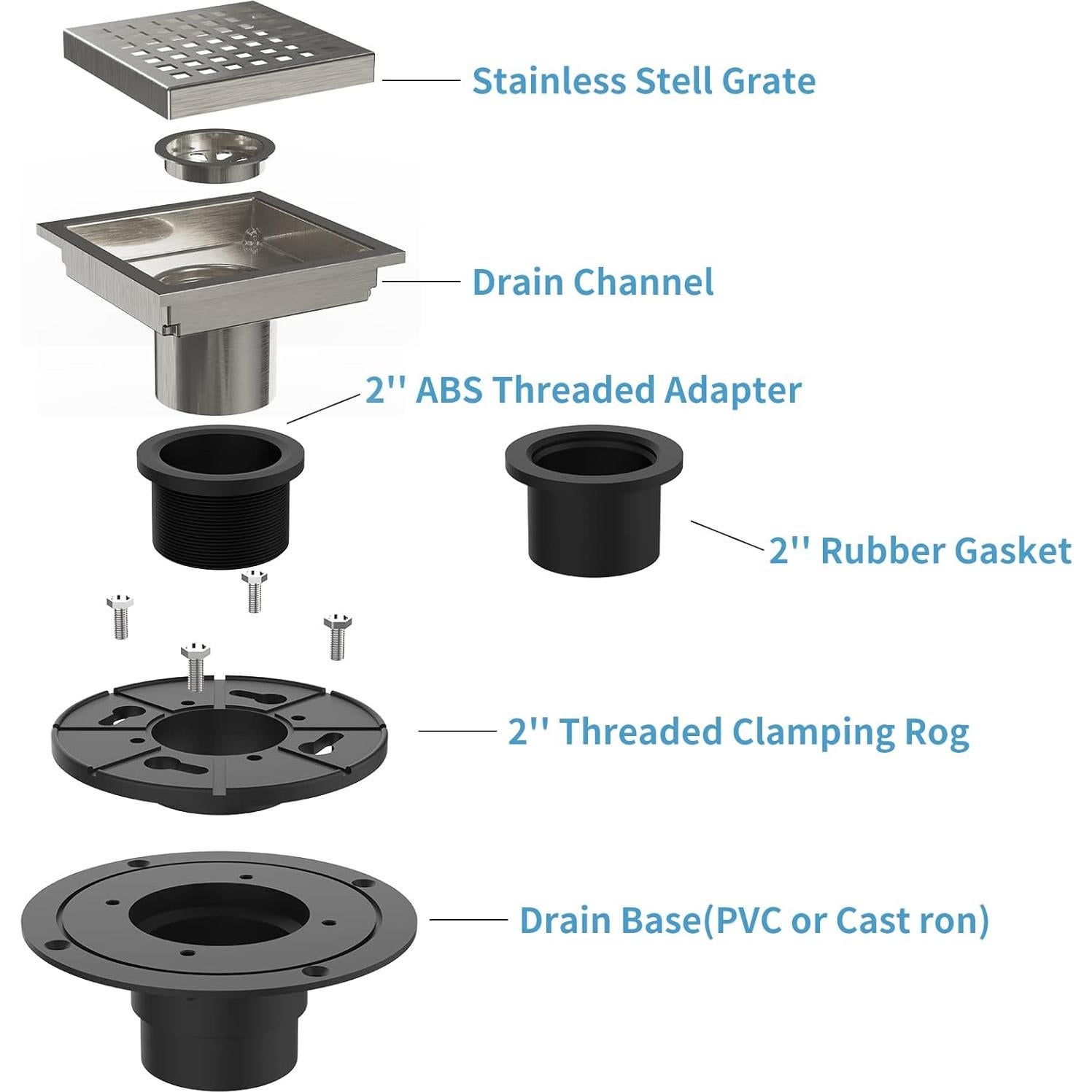 Desagüe de Ducha Cuadrado 10.16 cm DAULANDY Níquel Cepillado