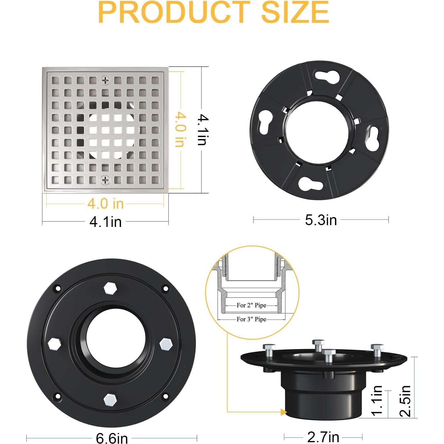Desagüe de Ducha Cuadrado Yaseingoo 10 cm con Filtro de Cabello