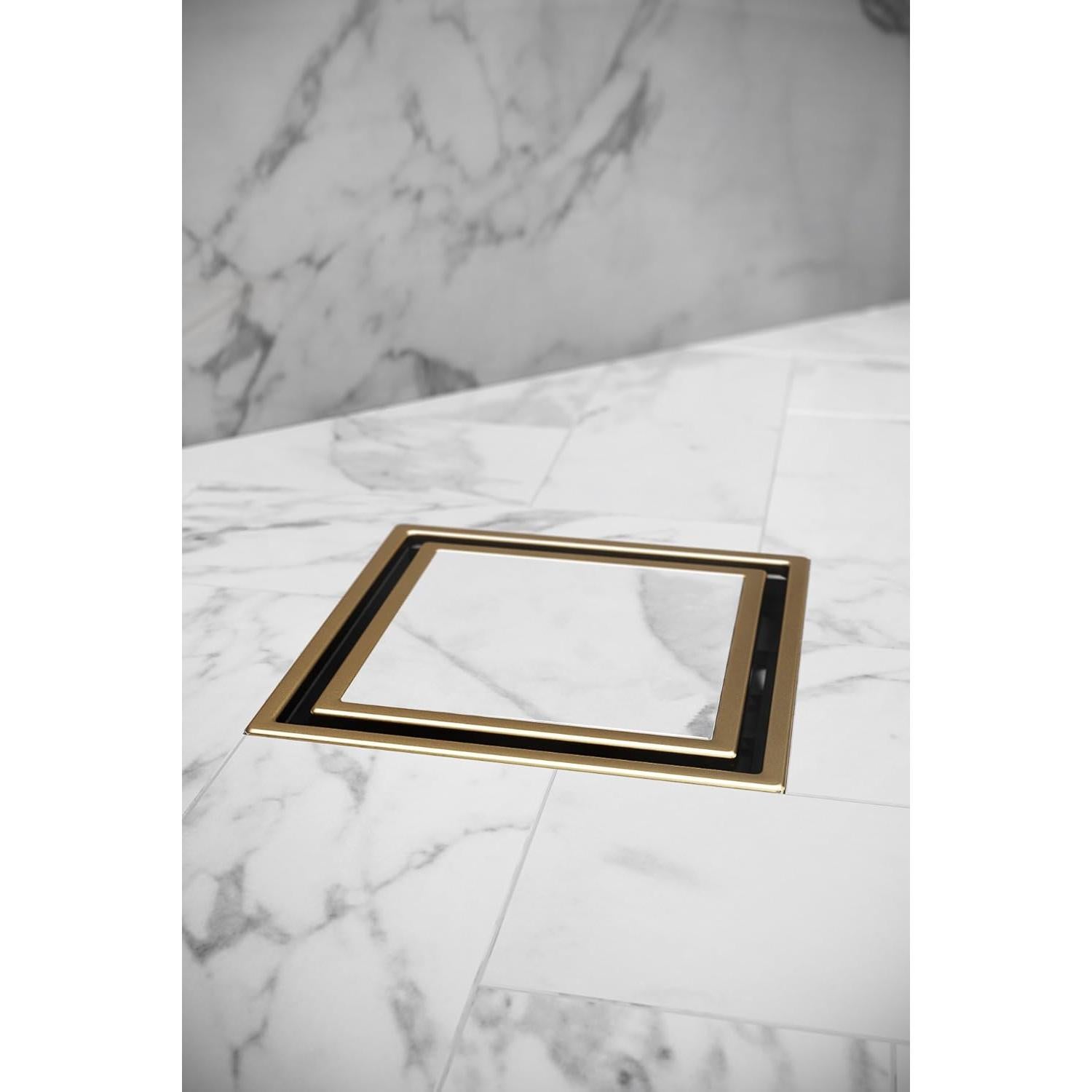 Desagüe de Ducha Cuadrado QM DRAIN Oro Acero Inoxidable 10.16cm