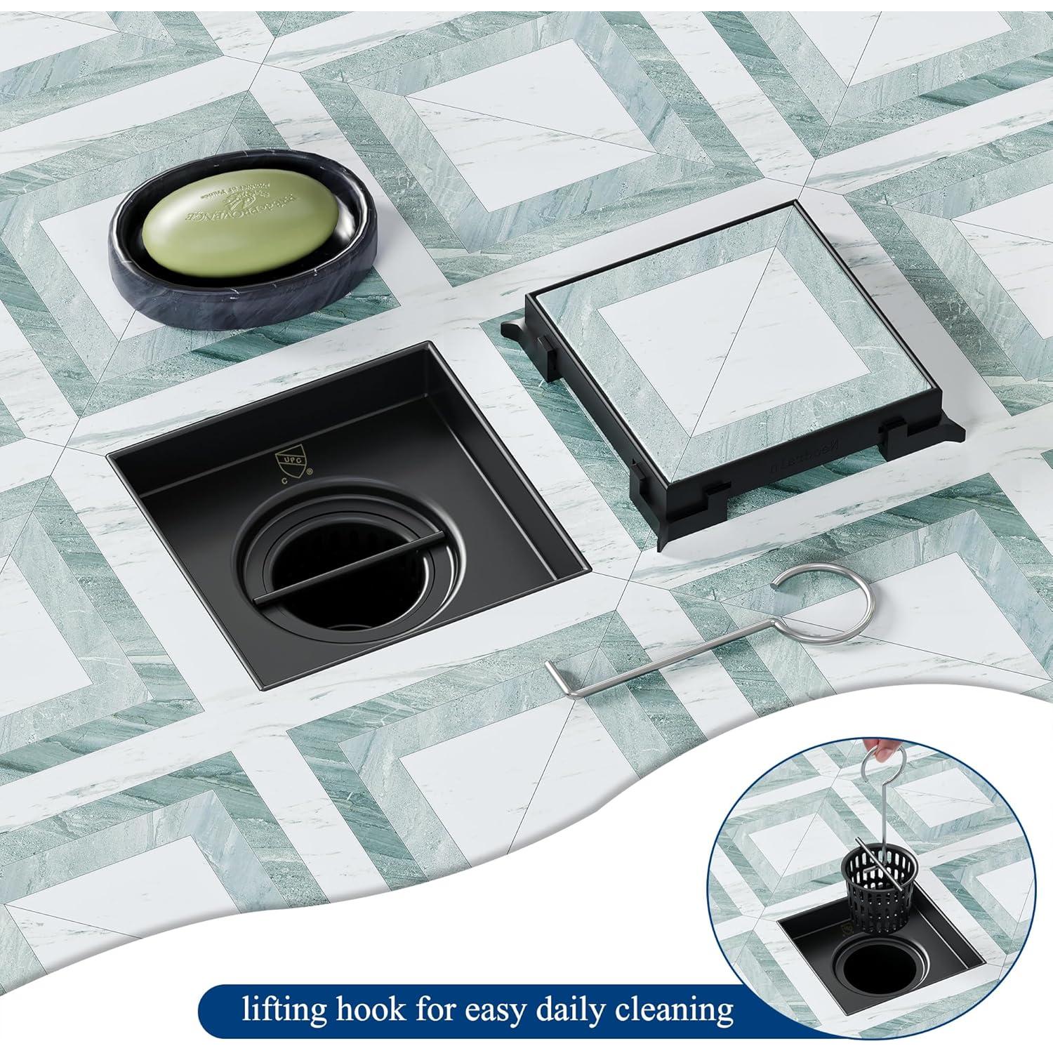 Drenaje de Ducha Cuadrado Neodrain 10.16 cm Acero Inoxidable Negro Mate