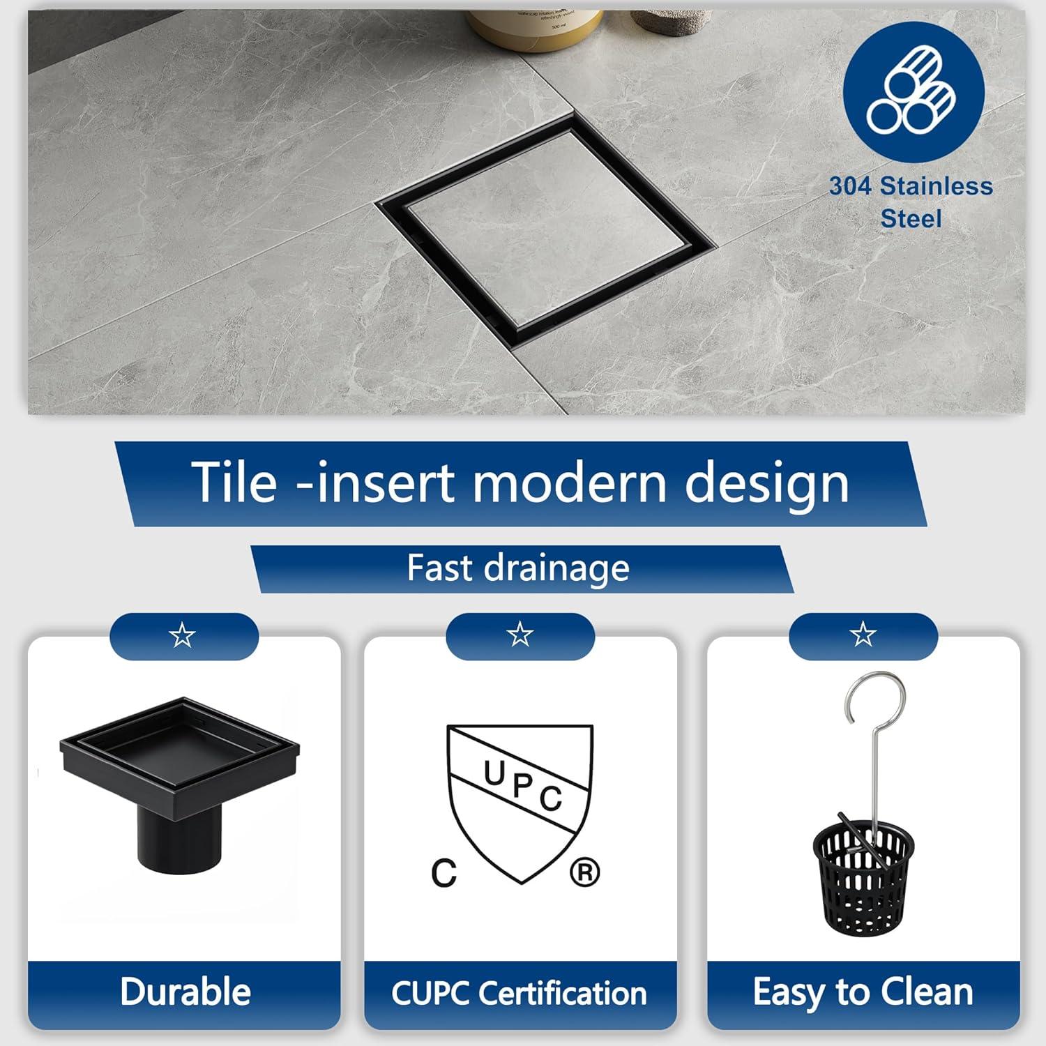 Drenaje de Ducha Cuadrado Neodrain 10.16 cm Acero Inoxidable Negro Mate