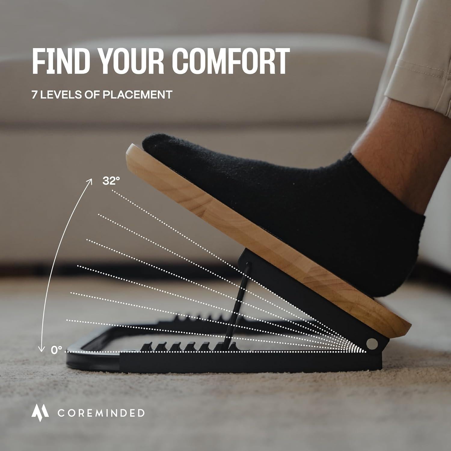 Reposapiés Ajustable COREMINDED Natural - Ergonómico 7 Ángulos