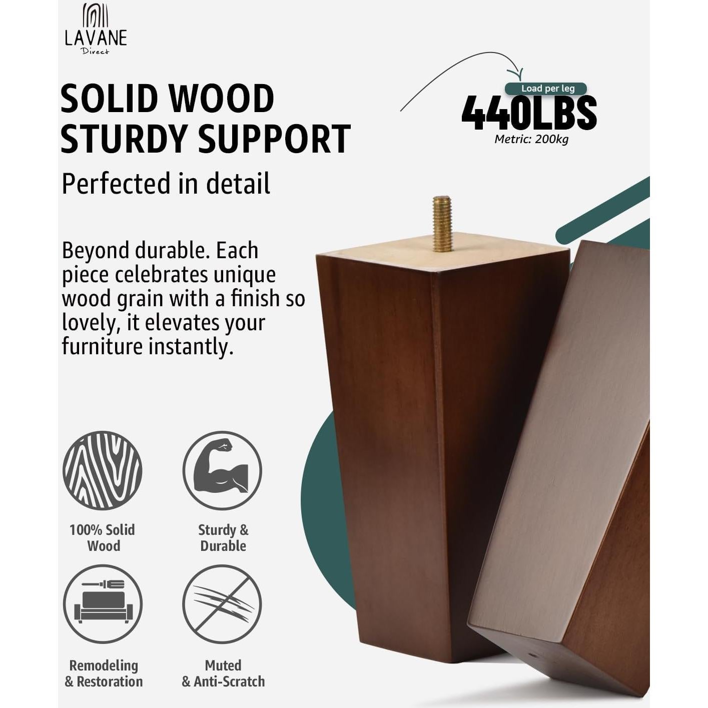 Patas de Madera Sólida La Vane 10cm Set de 4 para Muebles