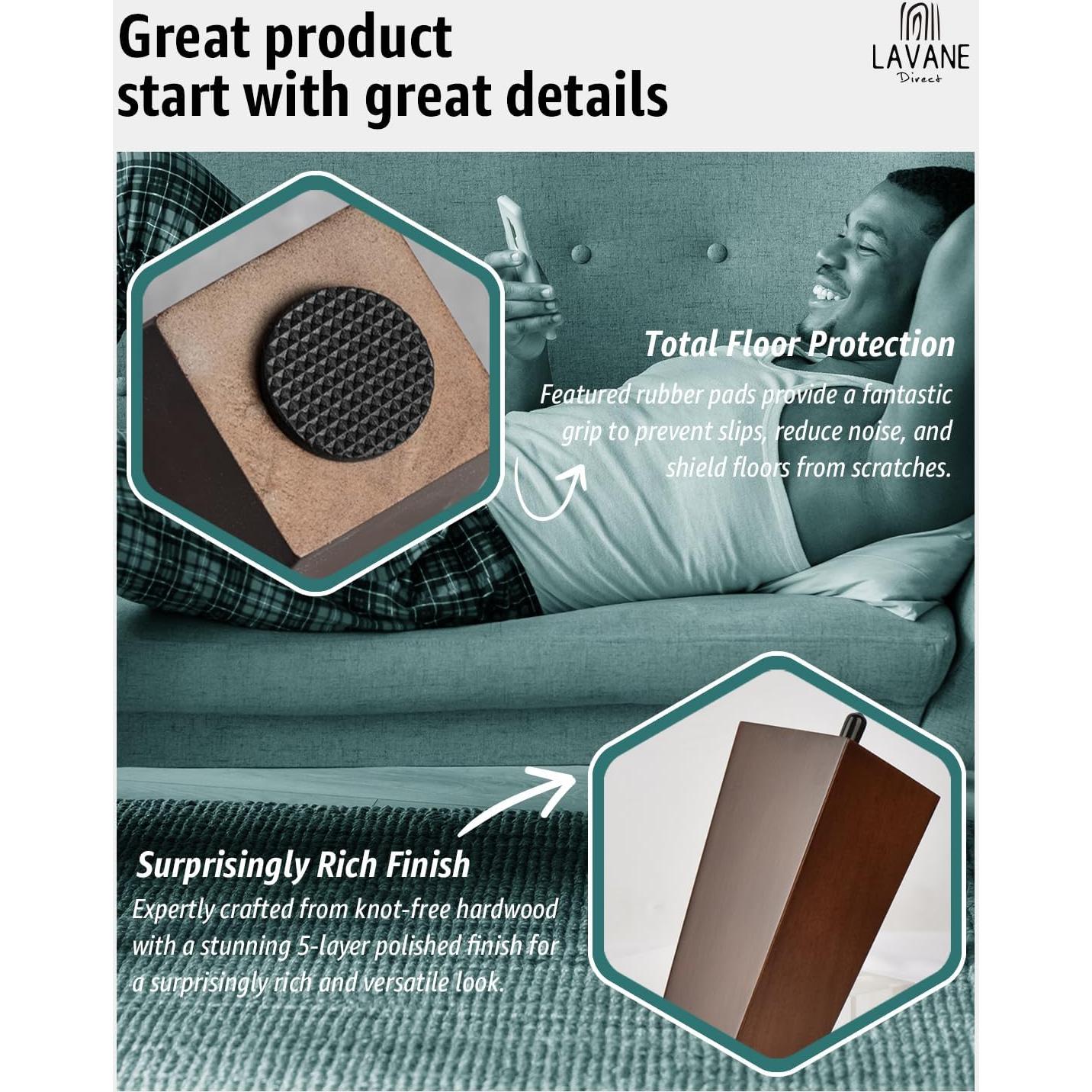 Patas de Madera Sólida La Vane 10cm Set de 4 para Muebles