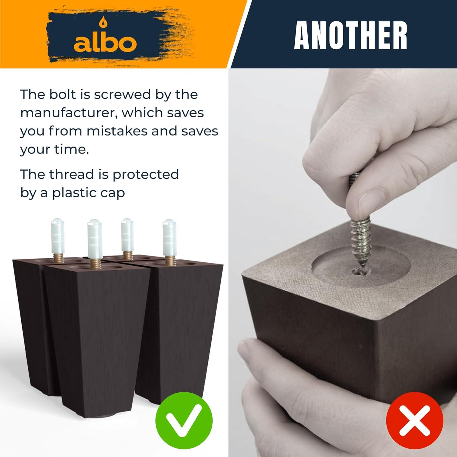 Patas de Madera Albo 10.16 cm Set de 4 Cuadradas Marrón