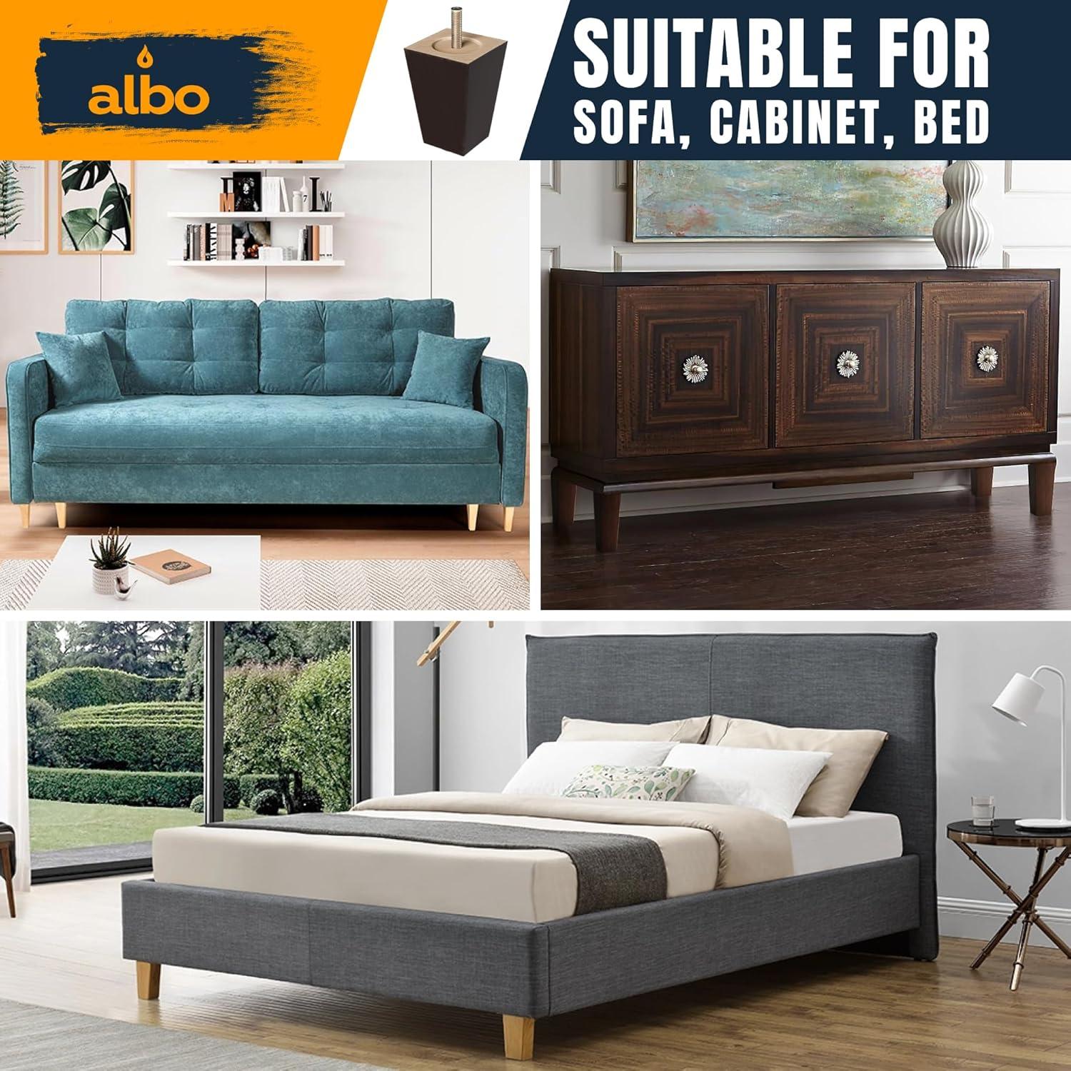 Patas de Madera Albo 10.16 cm Set de 4 Cuadradas Marrón