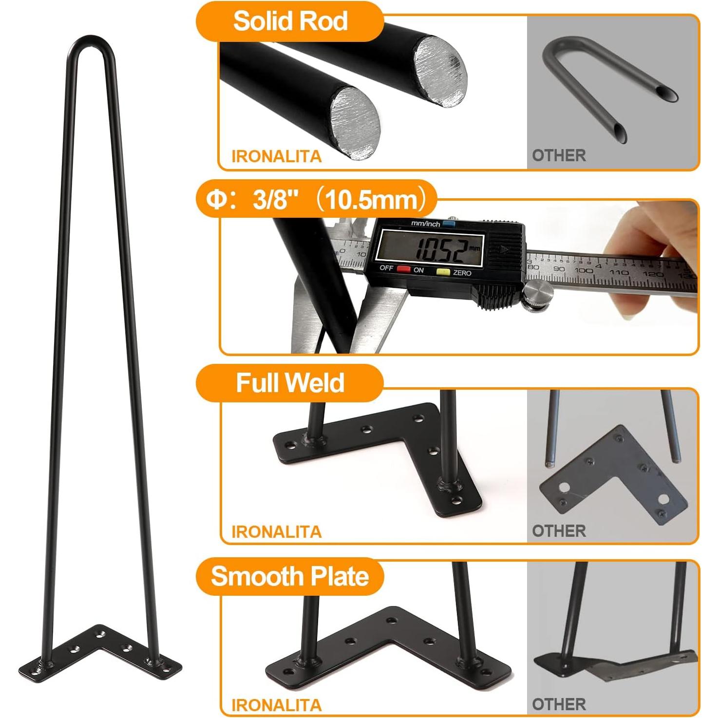 Juego de 4 patas de cabello Ironalita 10 cm metal negro