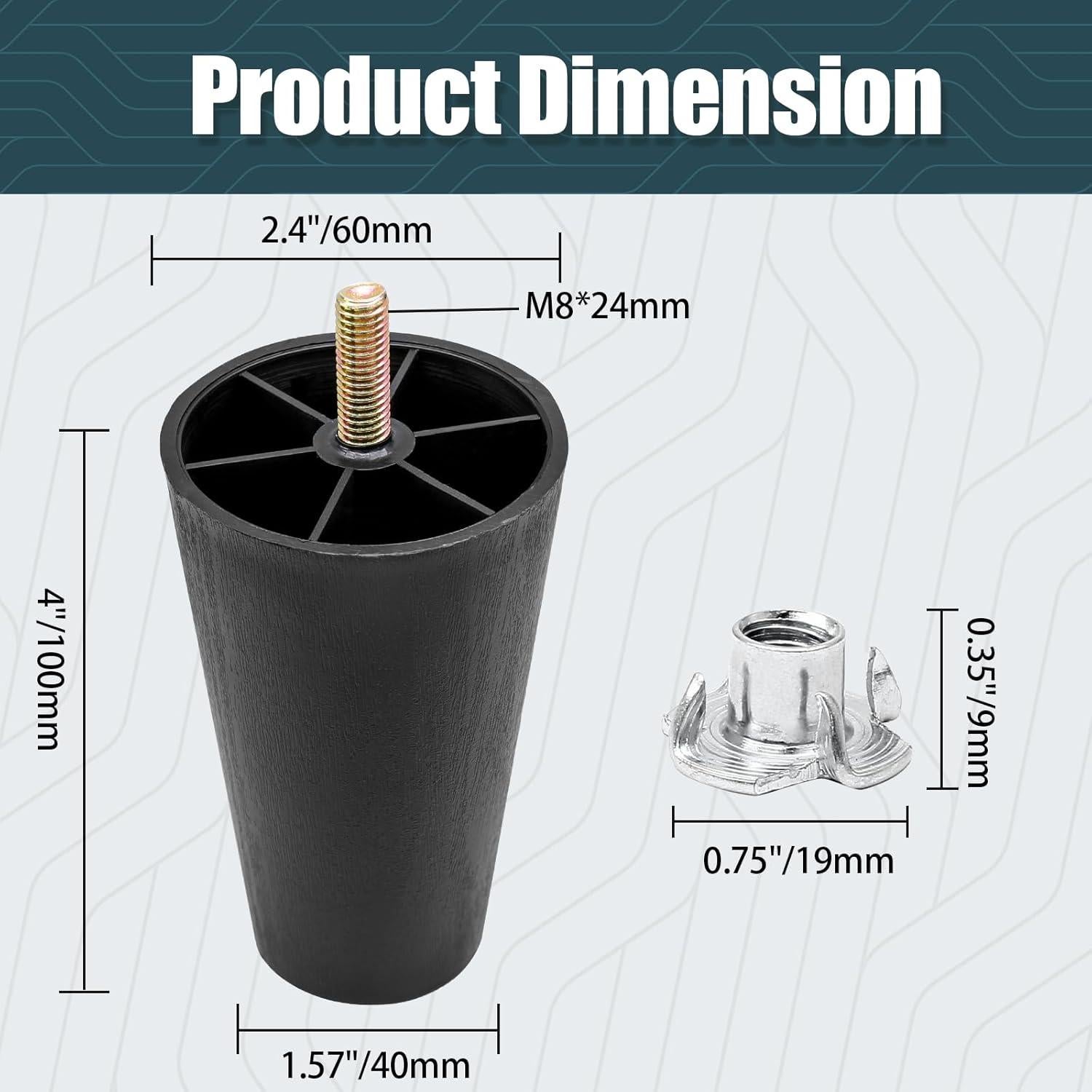 Piernas de Muebles Luomorgo 4 Pcs 100mm Plástico Negro