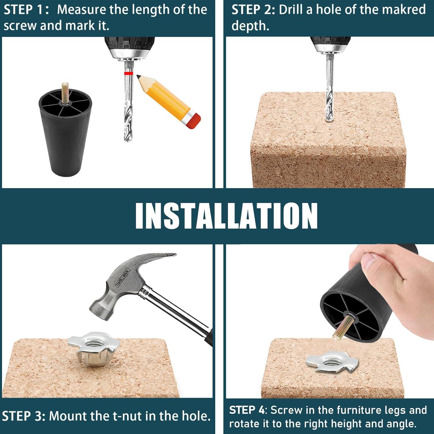 Piernas de Muebles Luomorgo 4 Pcs 100mm Plástico Negro