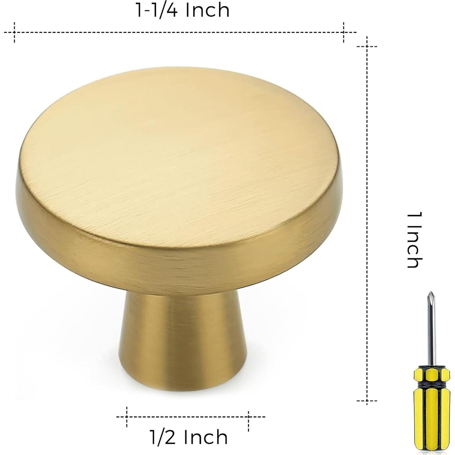 Ravinte 30 Pack Solid Knobs Kitchen Cabinet Round Pulls Dresser Handles Gold Cupboard Hardware Brushed Brass Door Drawer Knobs