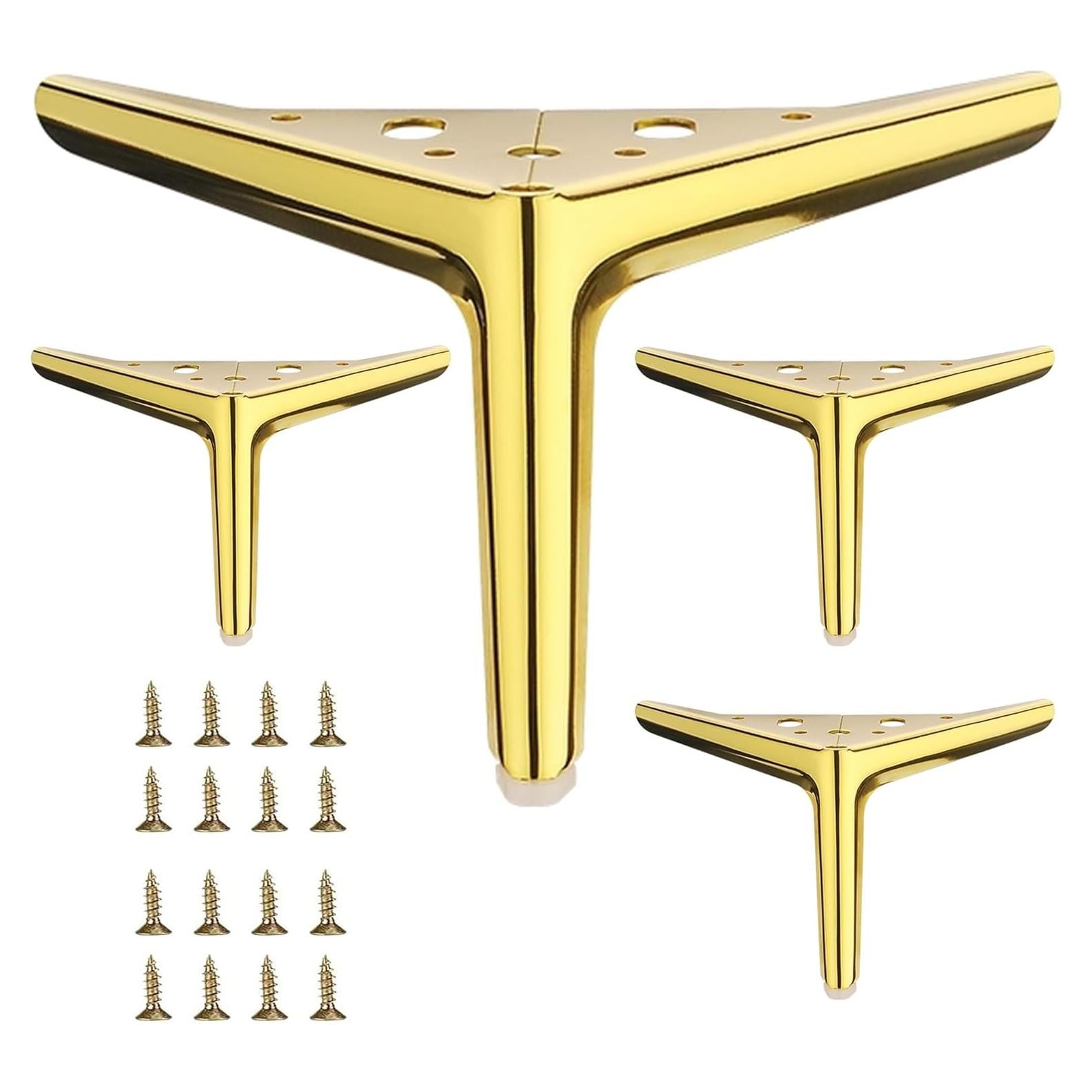 Set de 4 Piernas de Mueble Dorado Brillante 12cm Smaxcn