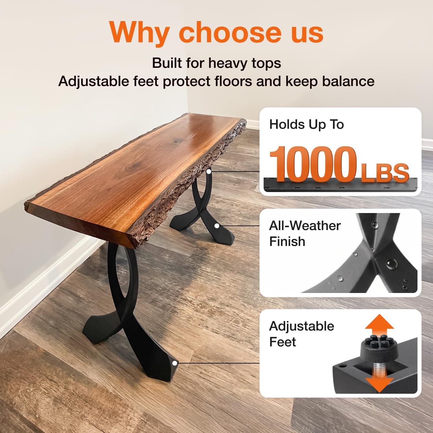 Patas de Mesa Curva Flowyline de Metal Negro 71.1 cm Ajustables