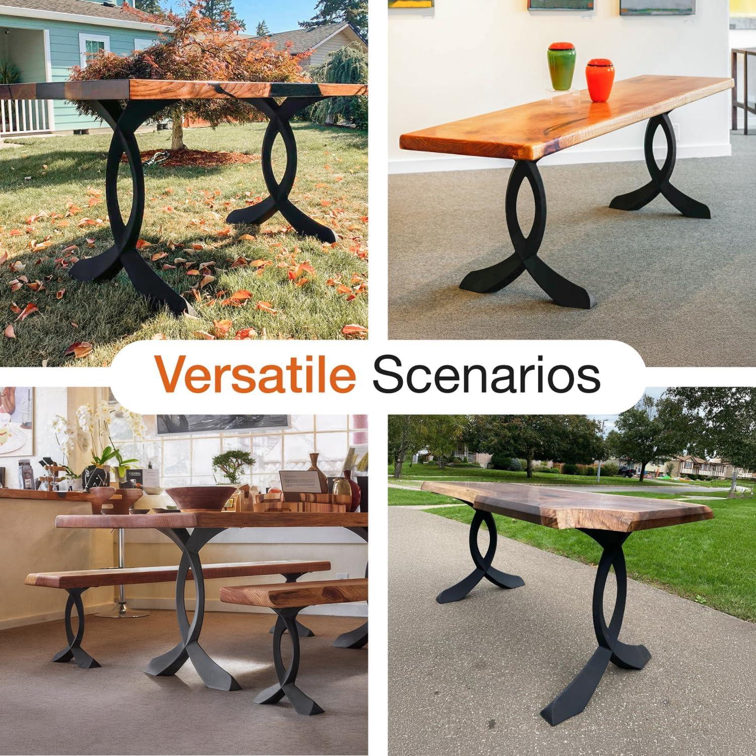 Patas de Mesa Curva Flowyline de Metal Negro 71.1 cm Ajustables