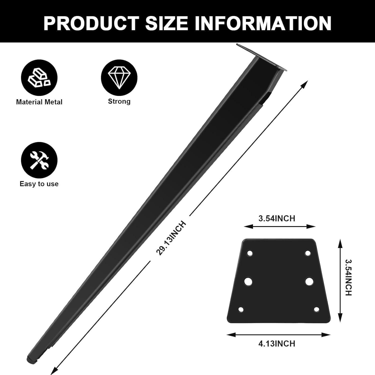 Patas de Mesa Modernas XUUHOOG 71.12 cm Metal Negro Mate (Juego de 4)