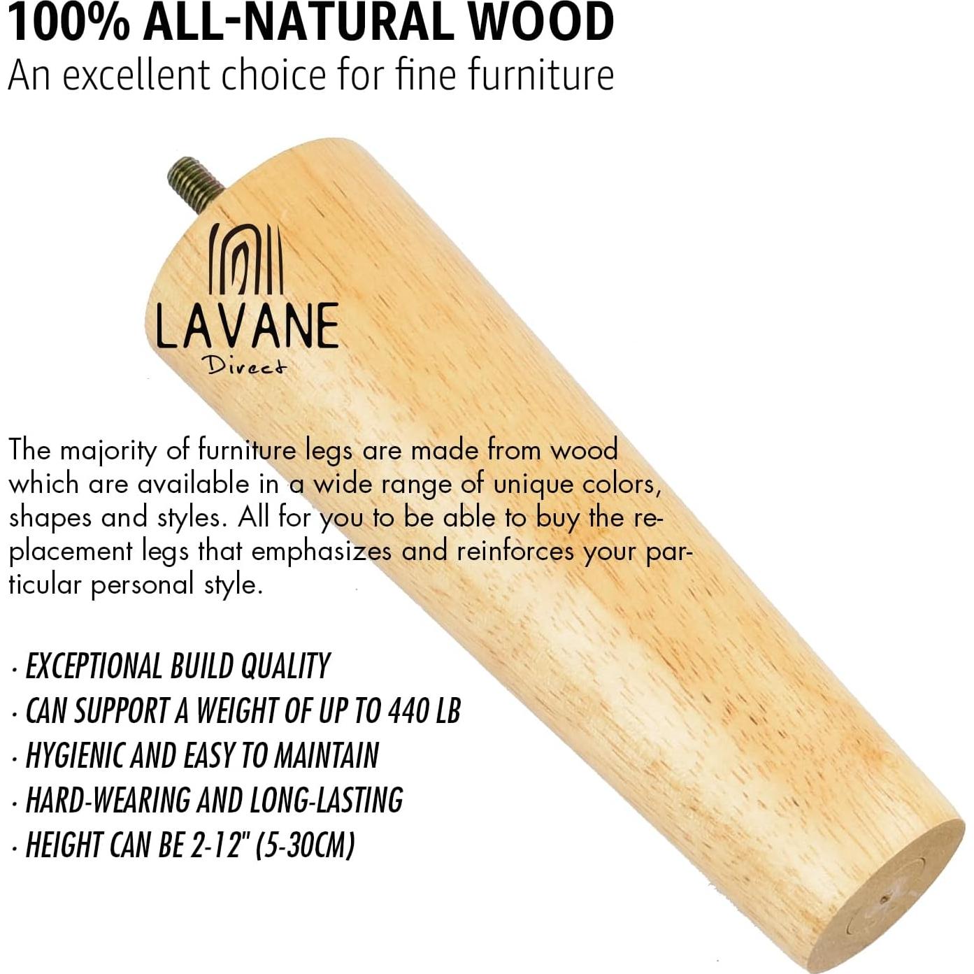 Patas de Madera Sólida La Vane 30cm Cónicas Juego de 4