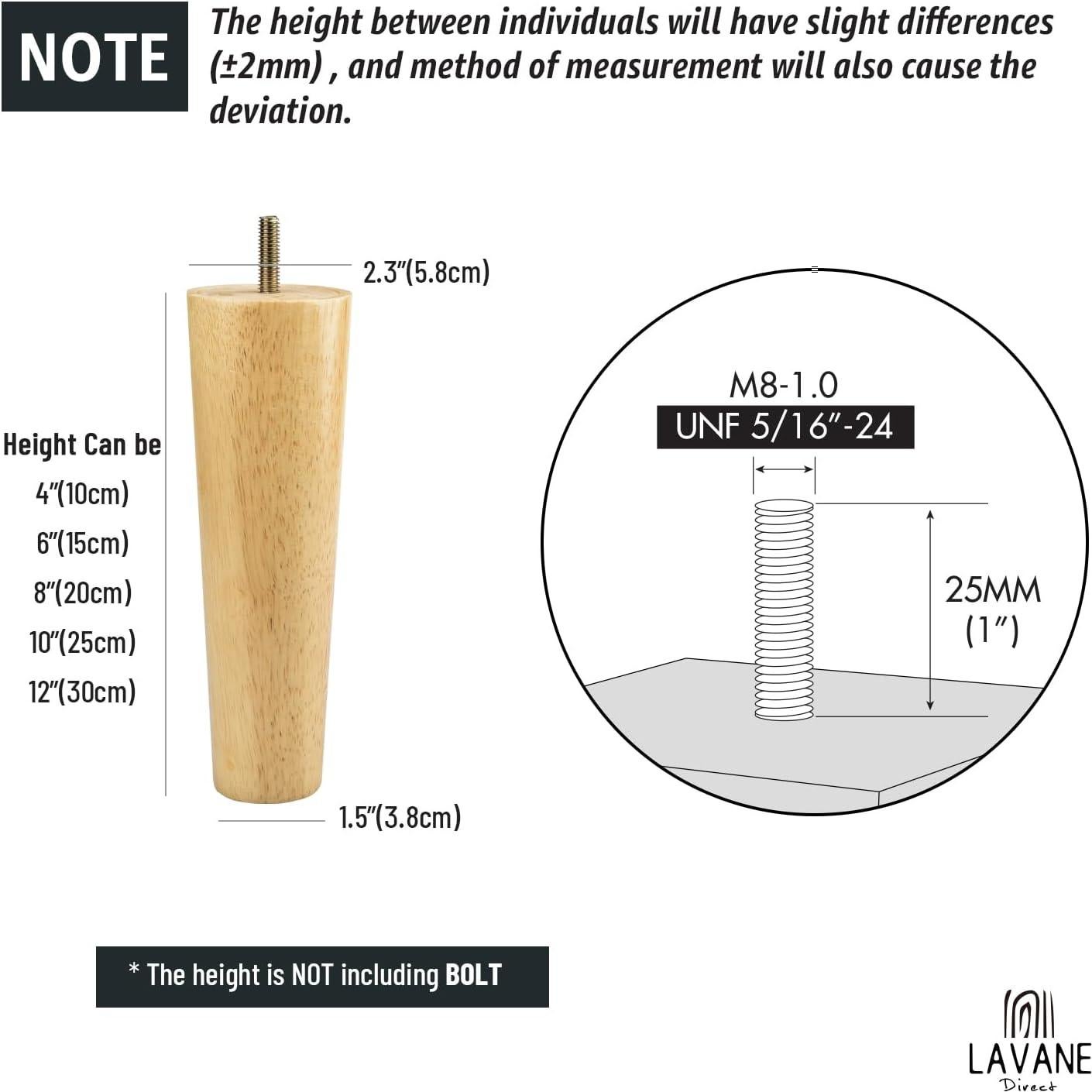 Patas de Madera Sólida La Vane 30cm Cónicas Juego de 4