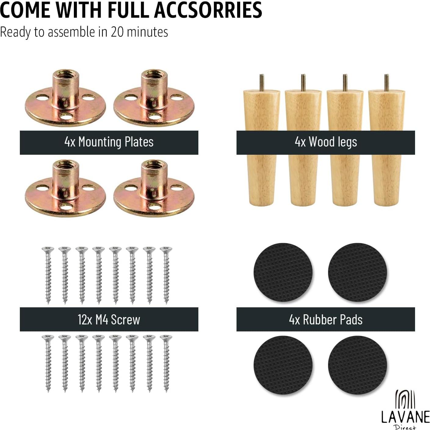 Patas de Madera Sólida La Vane 30cm Cónicas Juego de 4