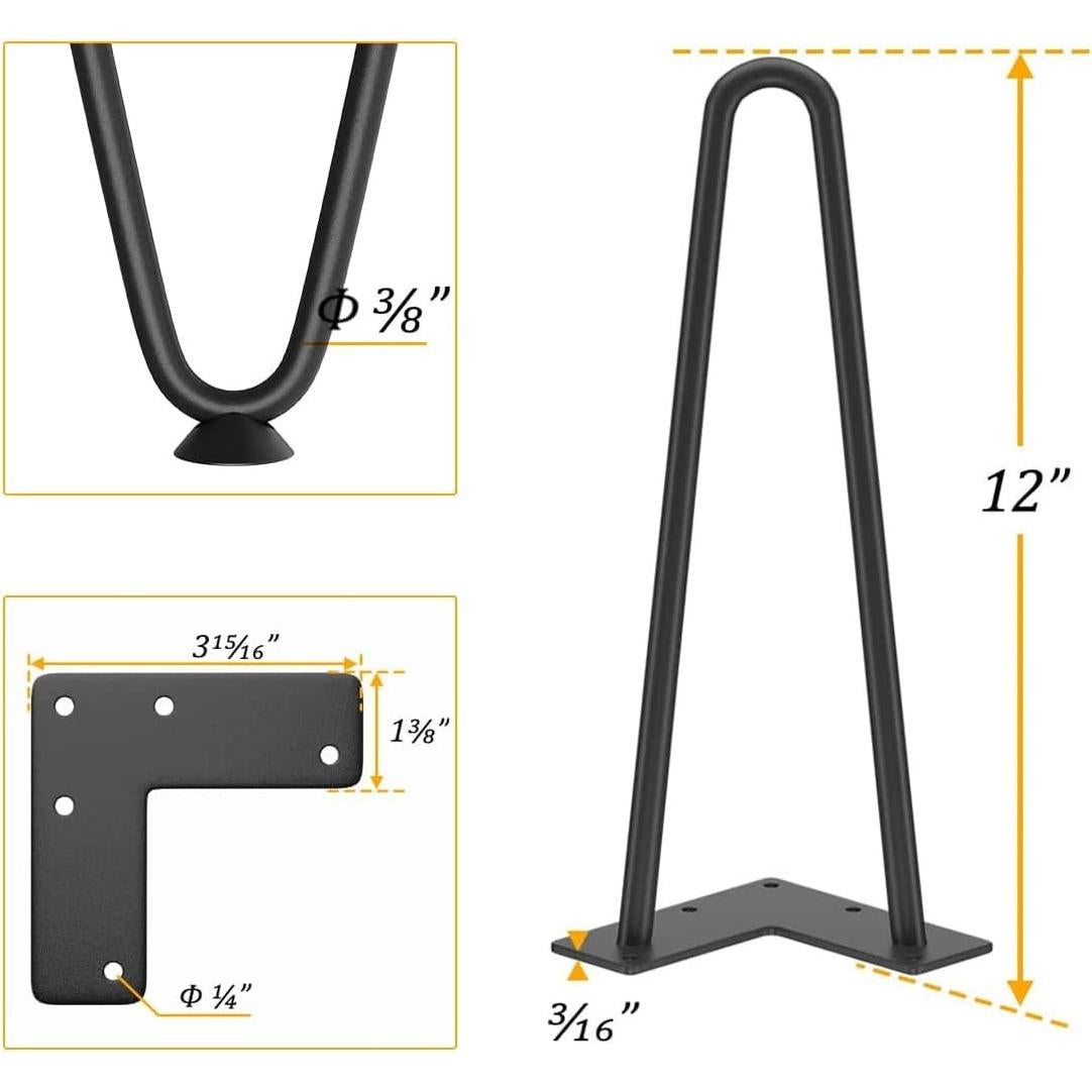 Patas de Mesa de Hierro Genius 30 cm, Acero Sólido, 4 Piezas